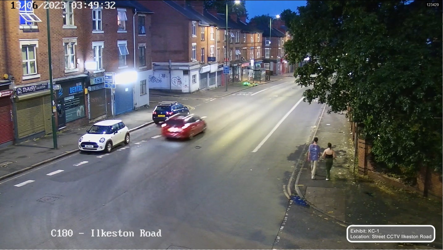 A screengrab issued by Nottinghamshire Police shows Grace O’Malley-Kumar and Barnaby Webber walking home along Ilkeston Road, minutes before they were attacked by Valdo Calocane