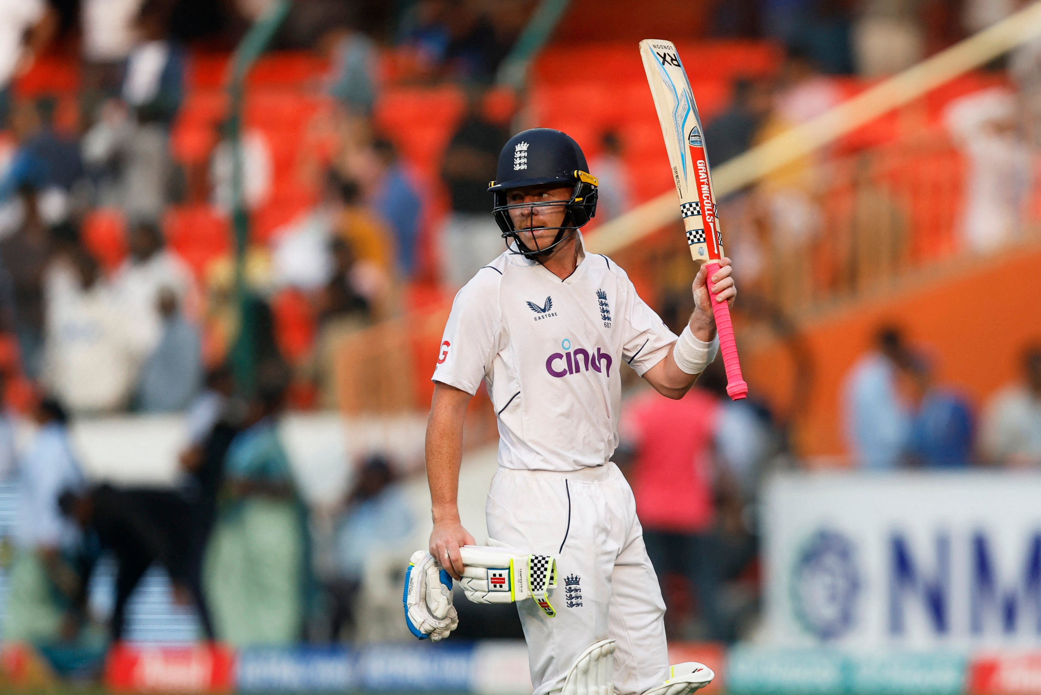 Ollie Pope acknowledged the crowd after England dominated day three