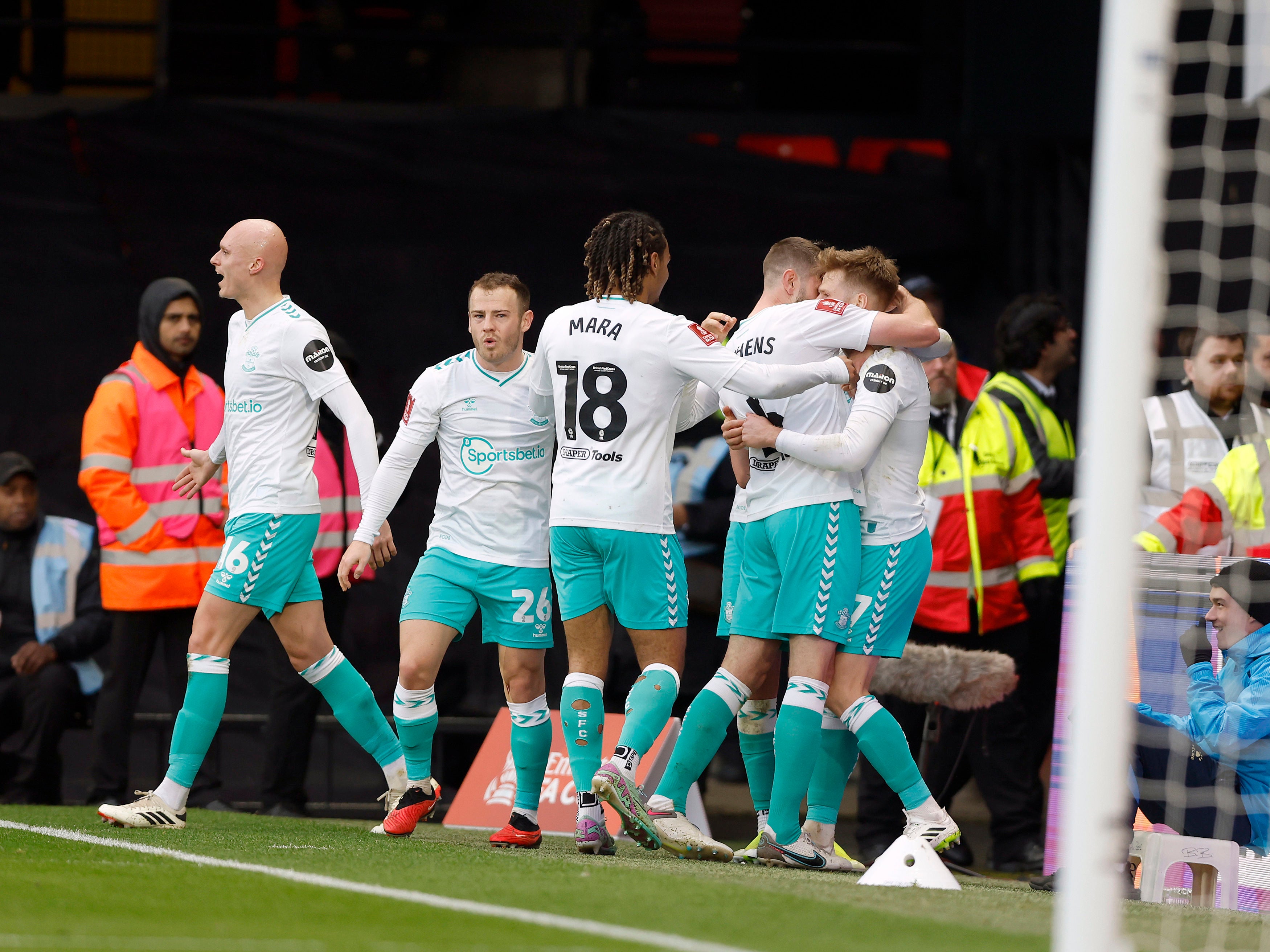 Southampton's Stuart Armstrong celebrates scoring against Watford aVicarage Road