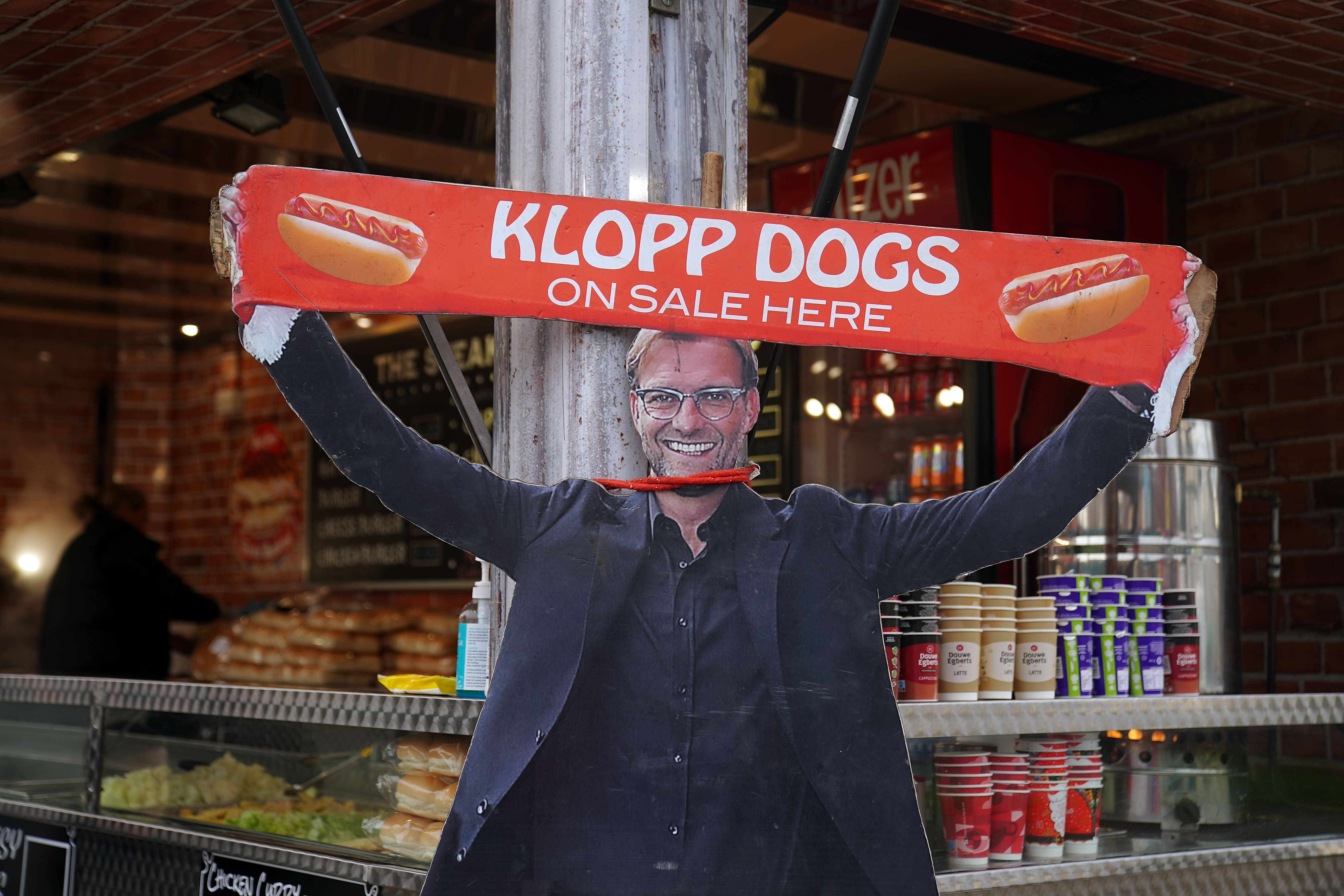 A food van with tributes to Liverpool manager Jurgen Klopp ahead of the Emirates FA Cup fourth round match at Anfield (Peter Byrne/PA)