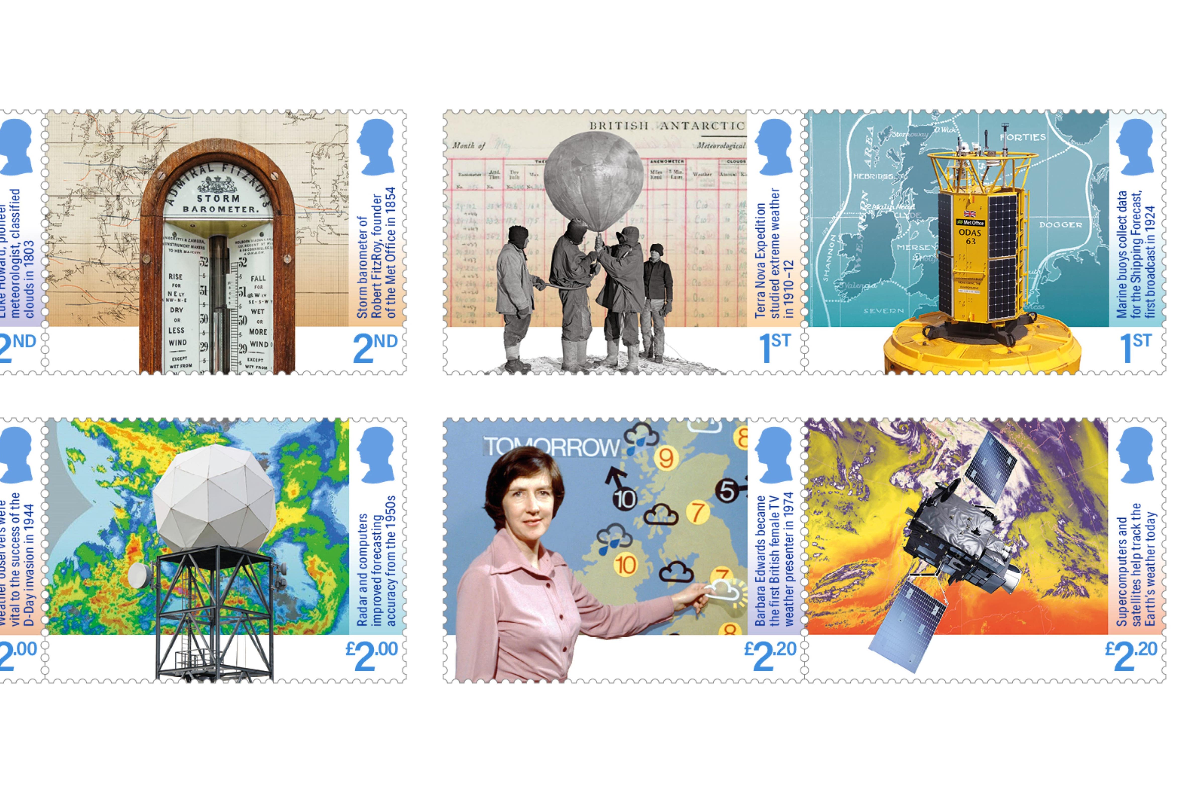 The collection of eight stamps will celebrate 170 years of the Met Office (Royal Mail/PA)