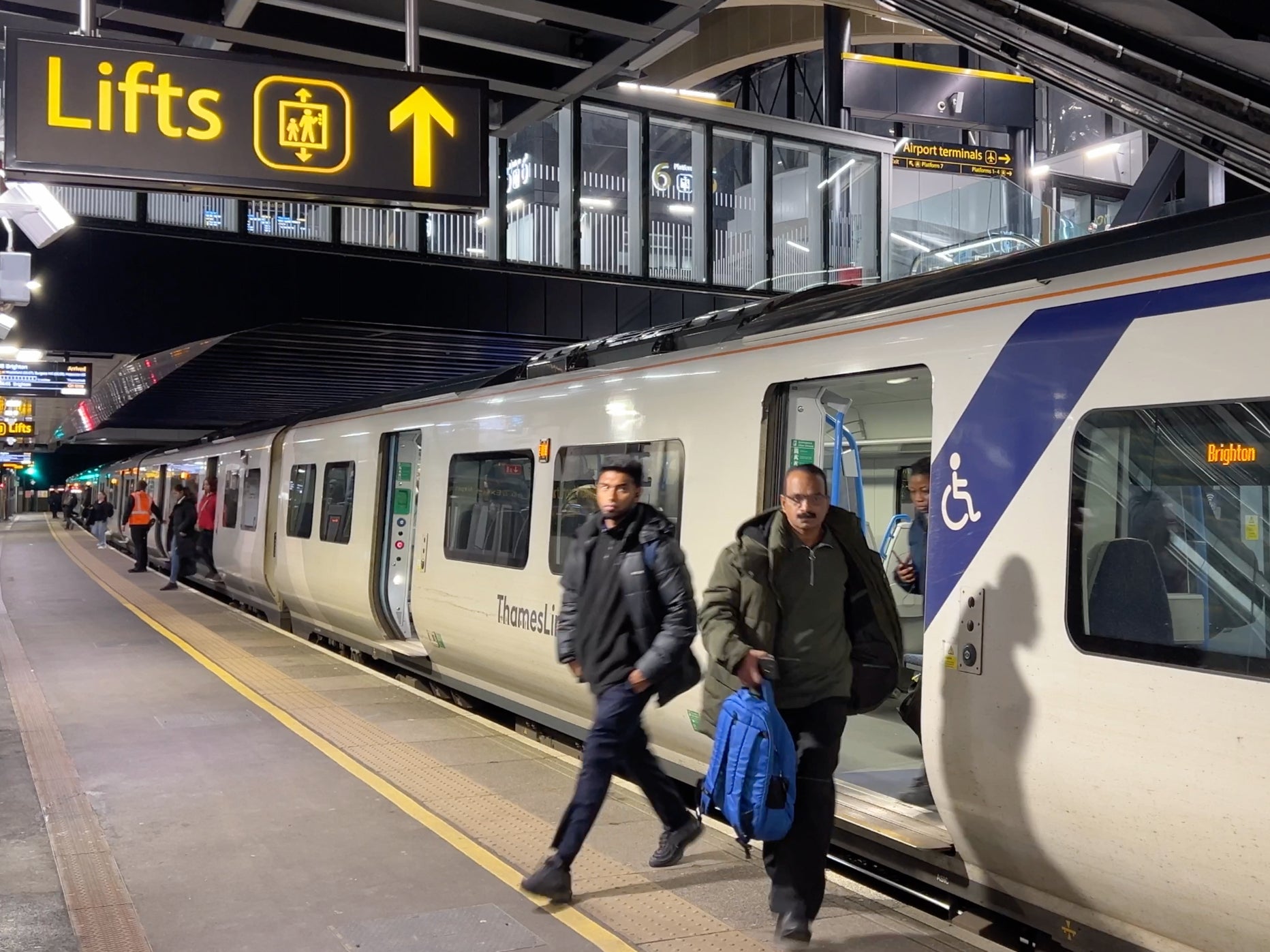 Going places? Passengers leaving a Thameslink train at London Gatwick airport