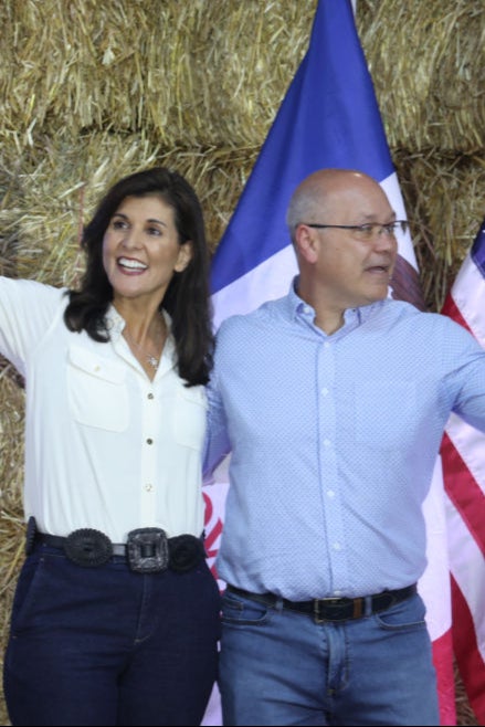 US presidential hopeful Nikki Haley with her husband Bill... no, wait, Michael