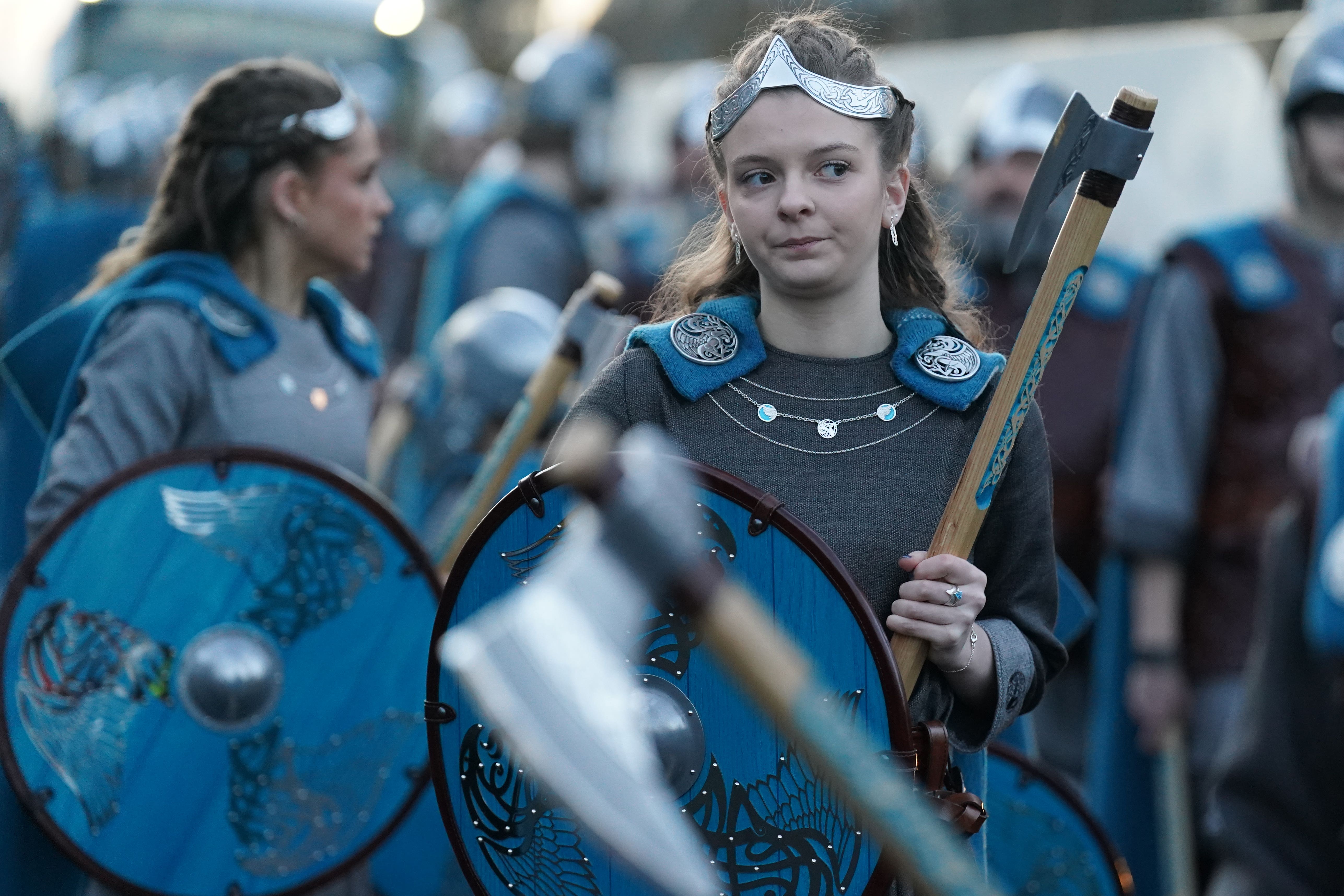 Jarl Squad member Jen Moar, the daughter of Guizer Jarl Richard (Andrew Milligan/PA)