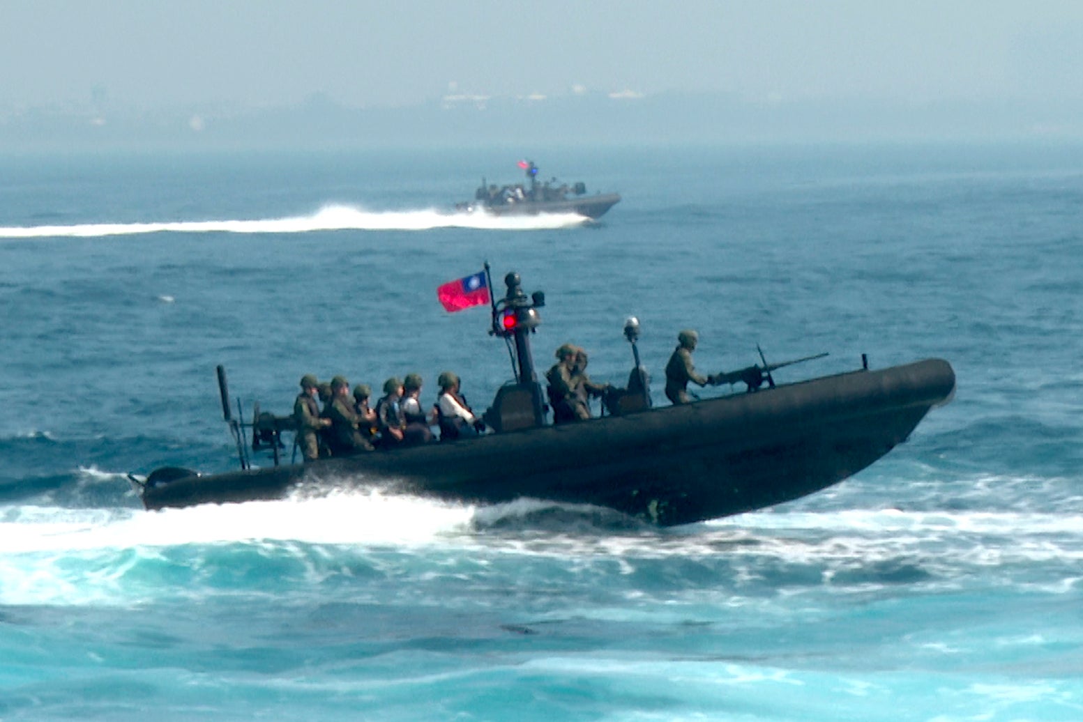 Taiwanese assault boats take part in naval drills in Kaohsiung, Southern Taiwan