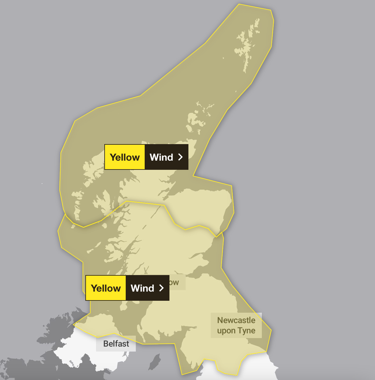 The second weather warning stretches nearly as far south as Harrogate