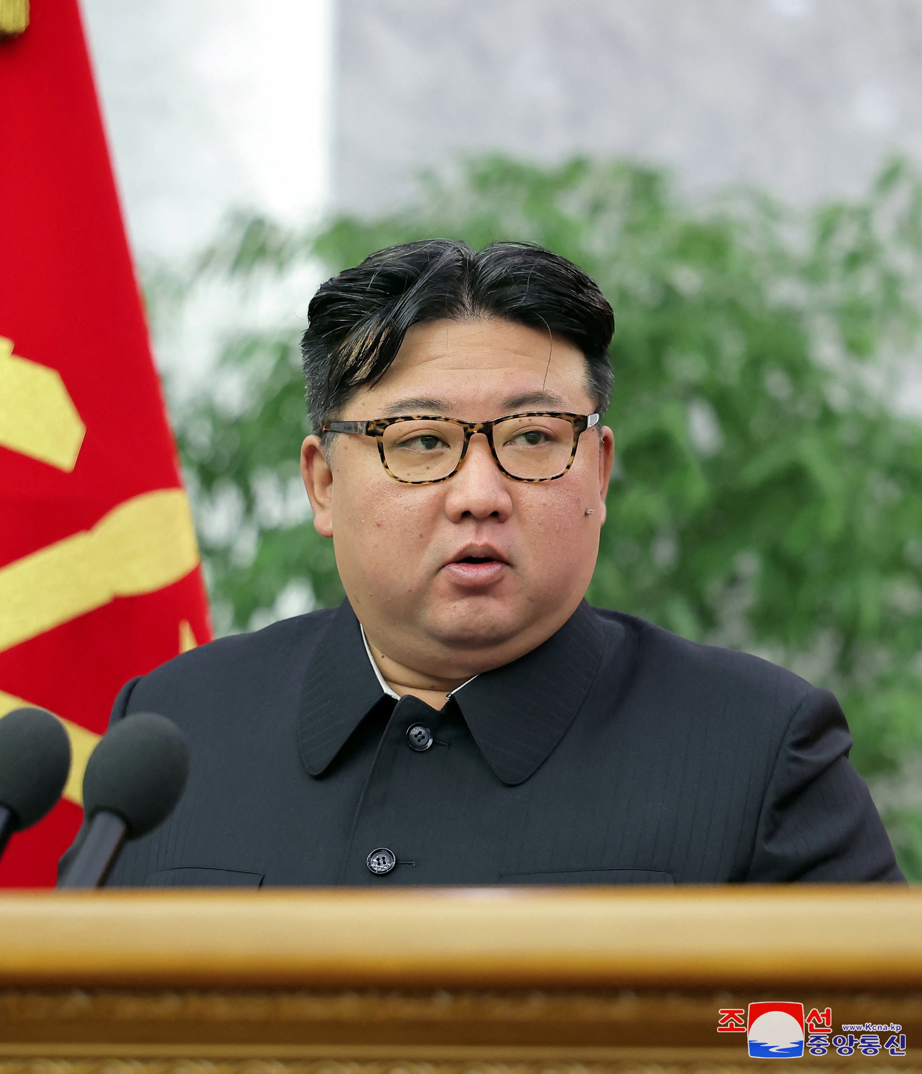 Mr Kim at the 19th expanded political bureau meeting of the 8th Central Committee of the Workers' Party of Korea, in Pyongyang