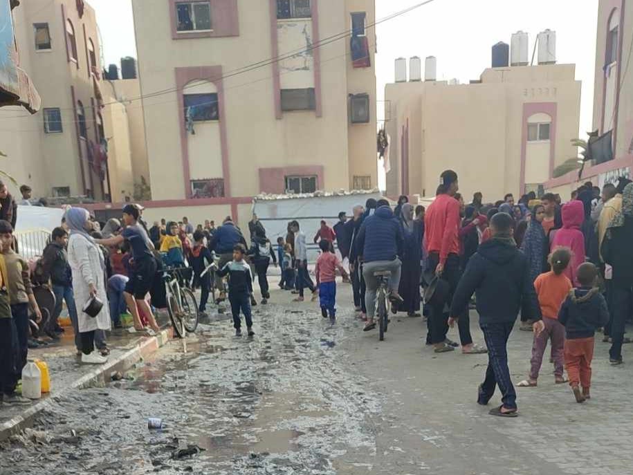 Raw sewage runs through the streets in the southern Gazan city of Rafah