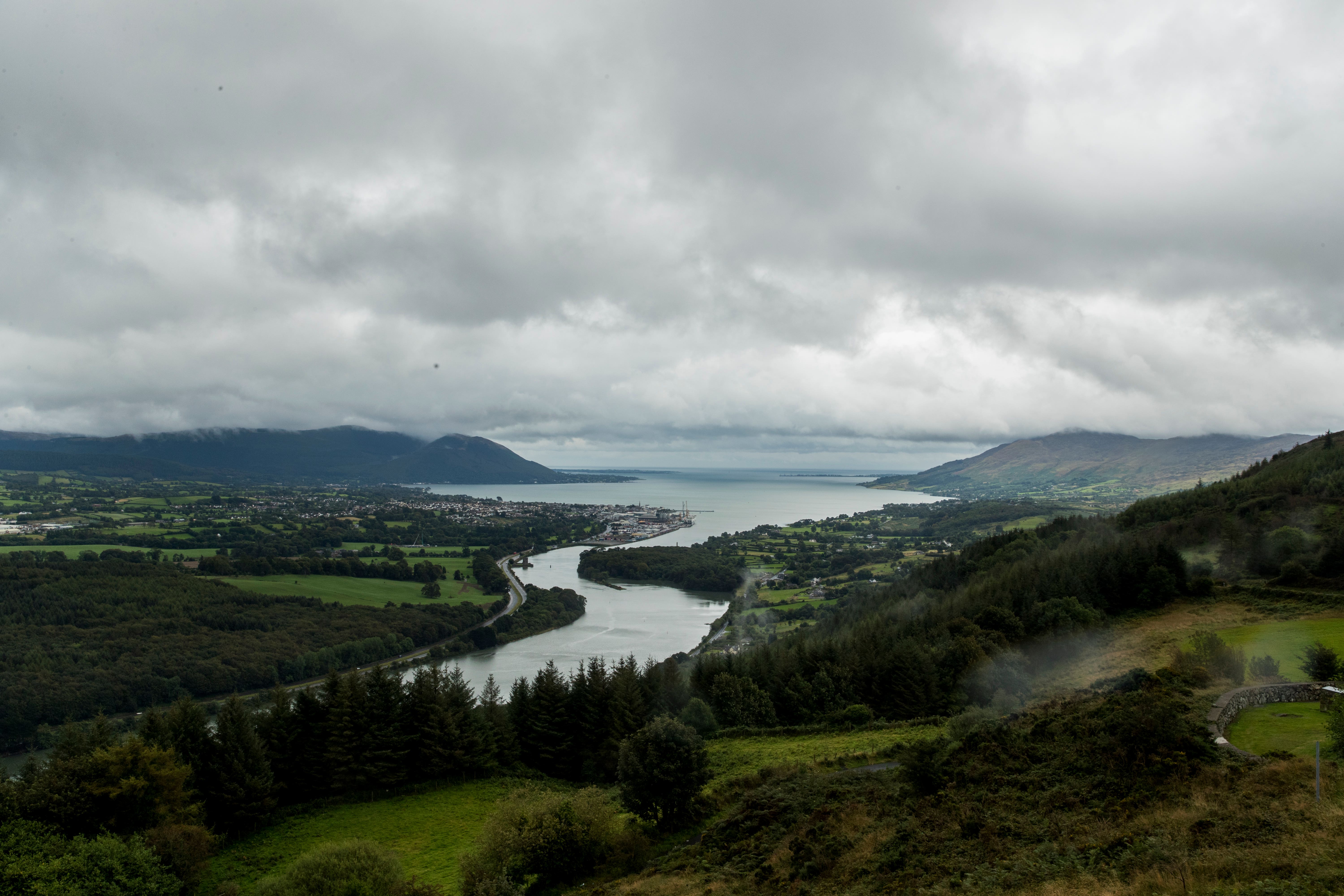 Narrow Water Point and Warrenpoint Port seen from from Flagstaff Viewpoint on the hills outside Newry where the Newry River flows out to Carlingford Lough, the UK and Republic of Ireland share a border through the lough (Liam McBurney/PA)