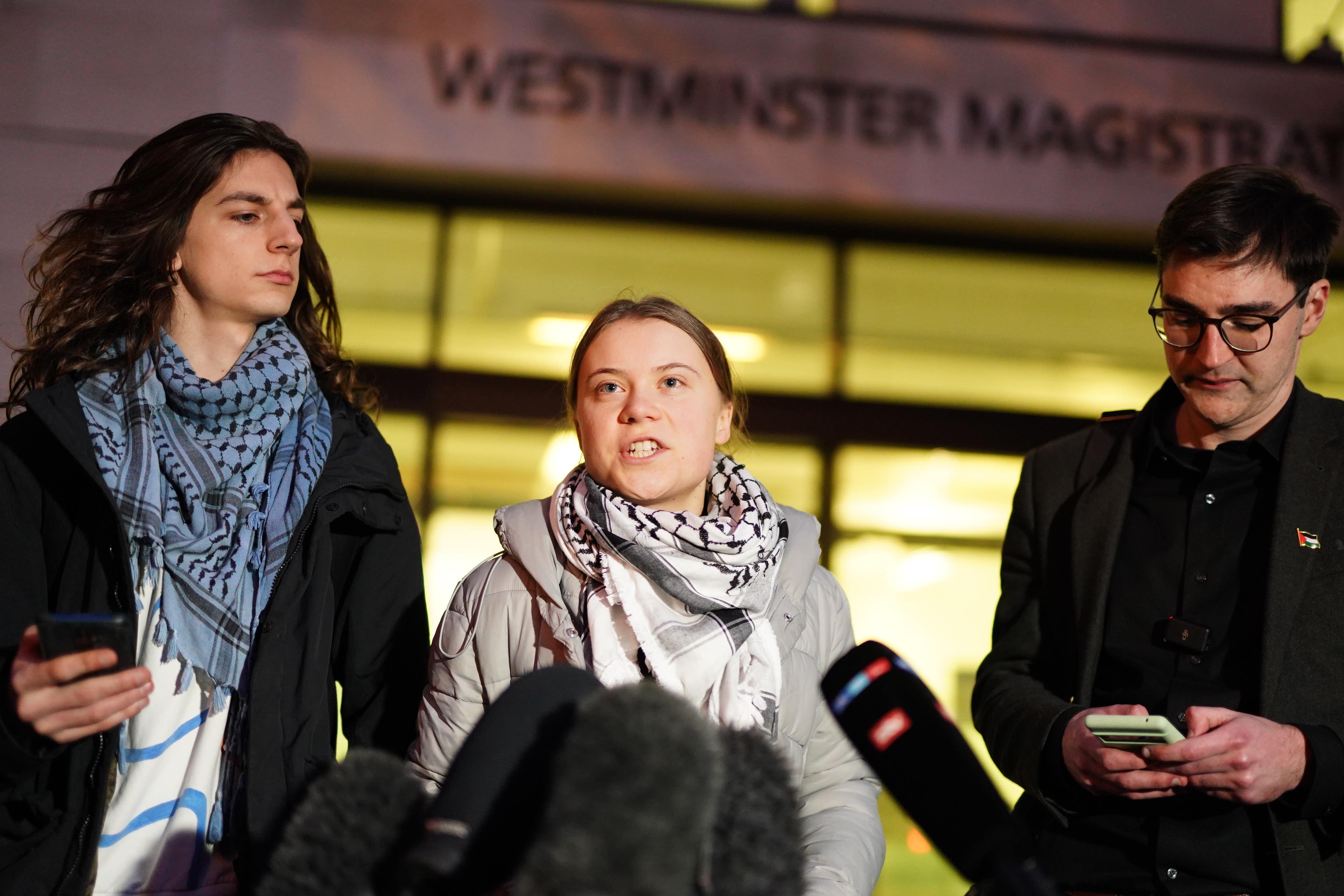 Greta Thunberg speaking to the media