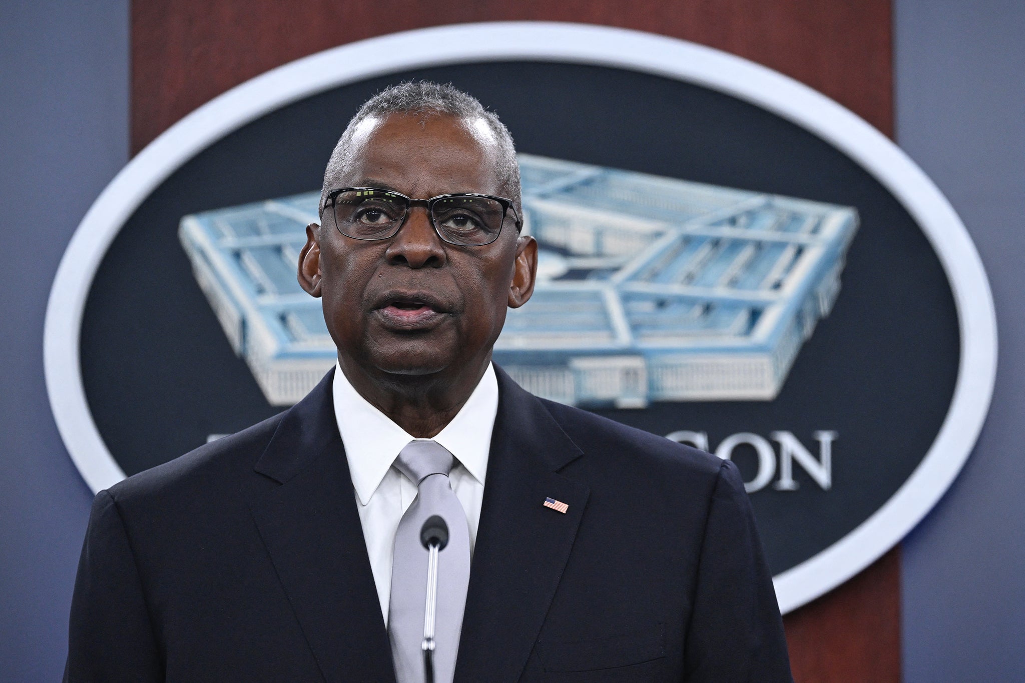 Lloyd Austin addresses the media at the Pentagon