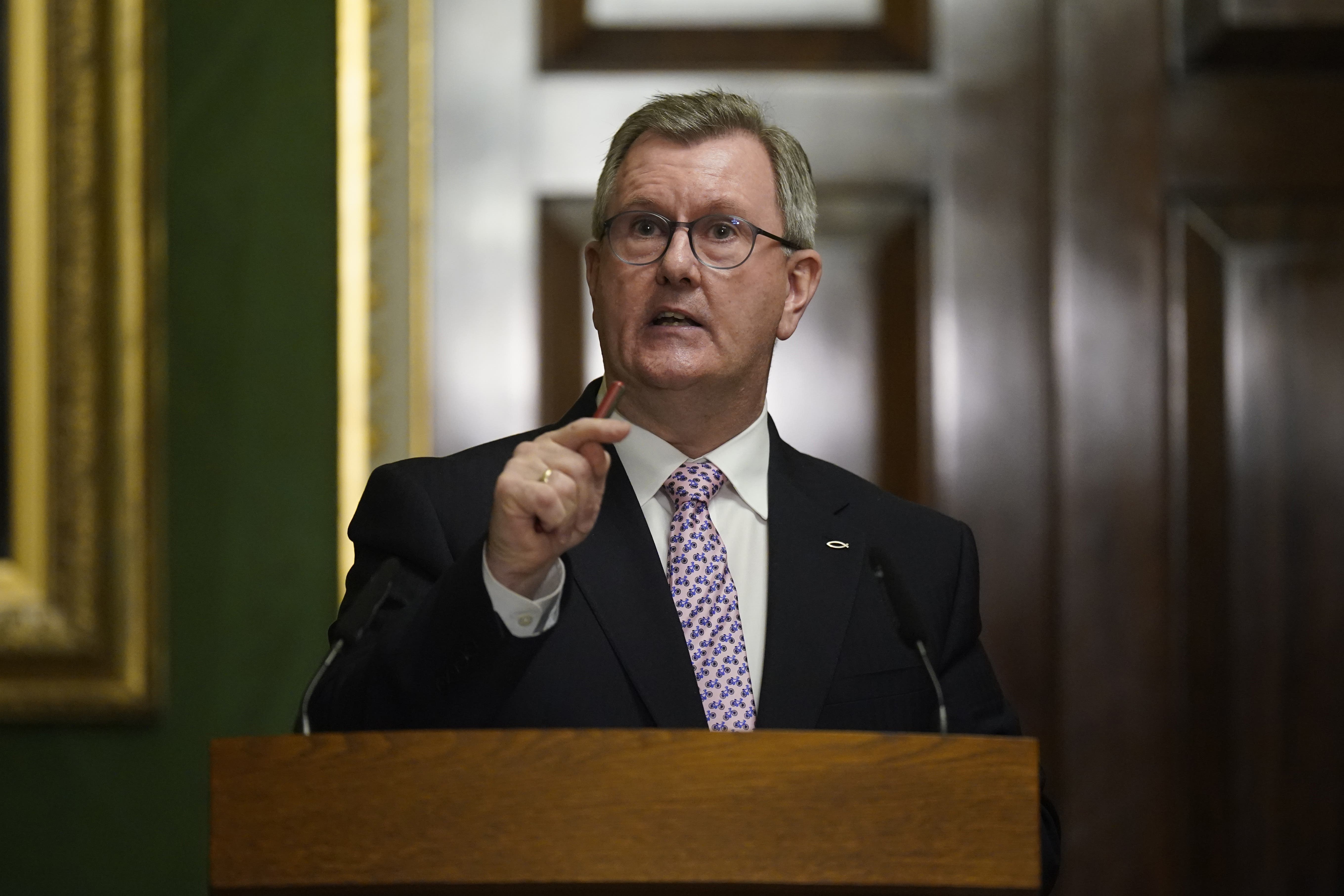 DUP leader Sir Jeffery Donaldson has said he will hold the Government’s ‘feet to the fire’ on the issue (Niall Carson/PA)