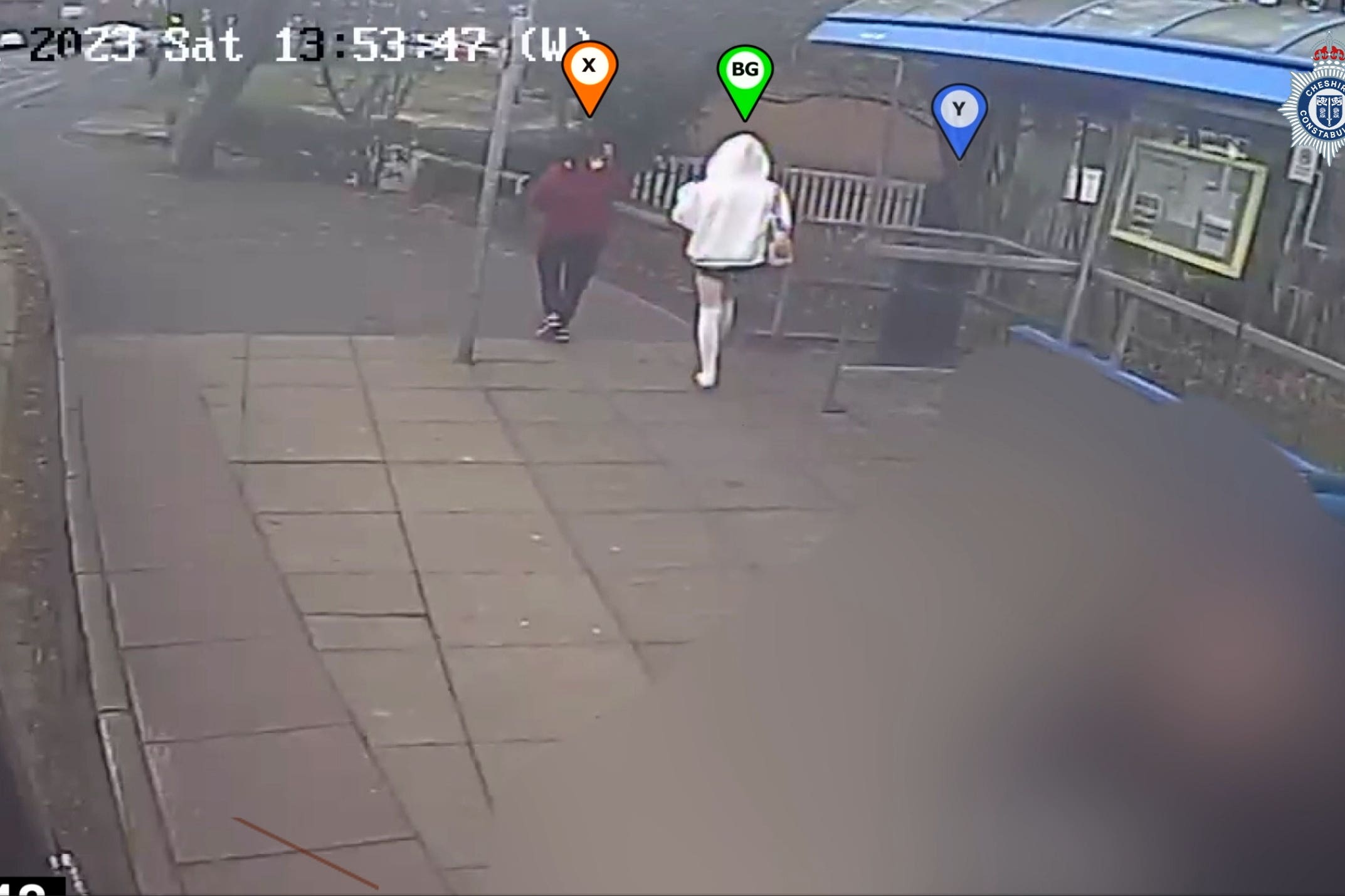 A video clip released by police shows Brianna Ghey with her killers close to Linear Park in Culcheth, Cheshire (Cheshire Constabulary/PA)