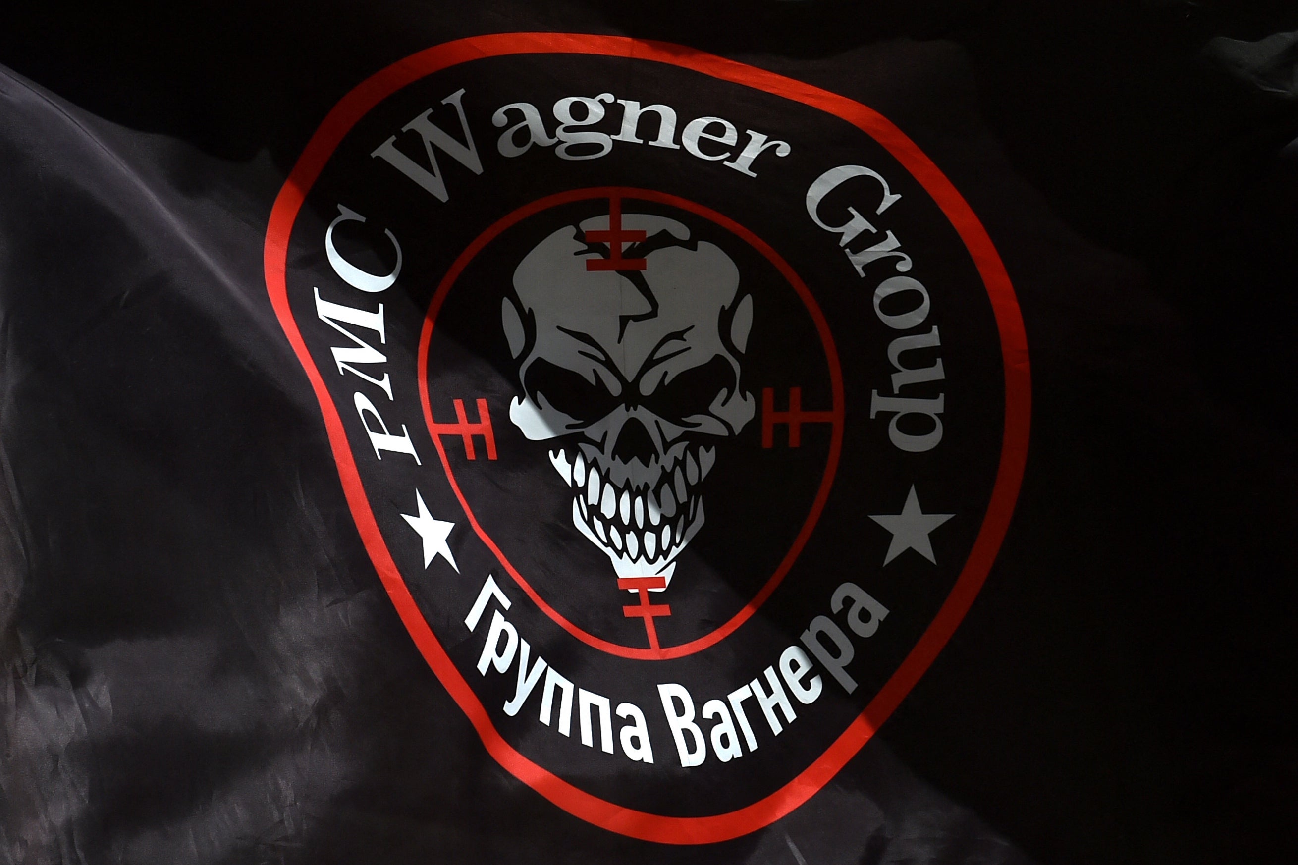 A flag bearing the logo of the Wagner mercenary group