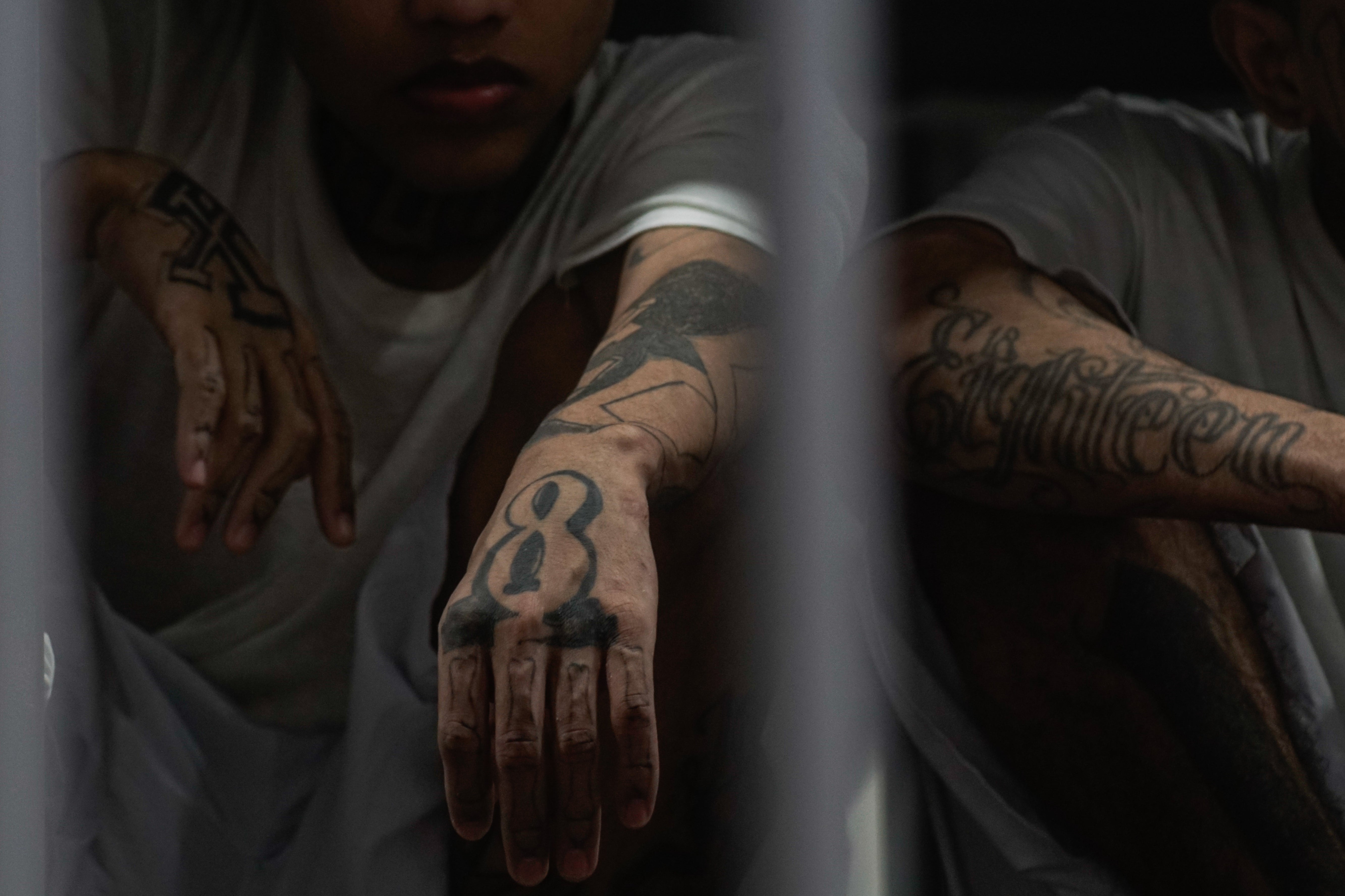 Members of the Barrio 18 gang in a cell in Tecoluca, El Salvador