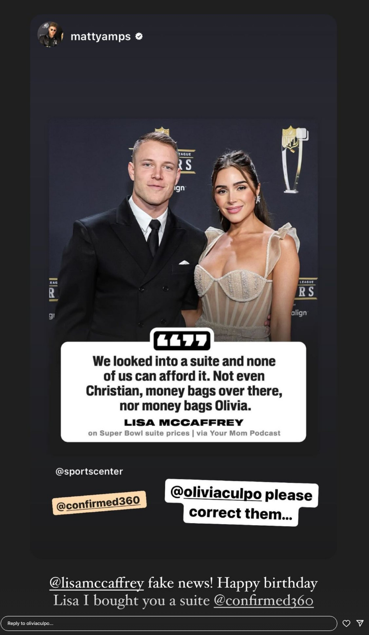 Olivia Culpo surprises fiancé Christian McCaffrey’s mother a Super Bowl 2024 suite