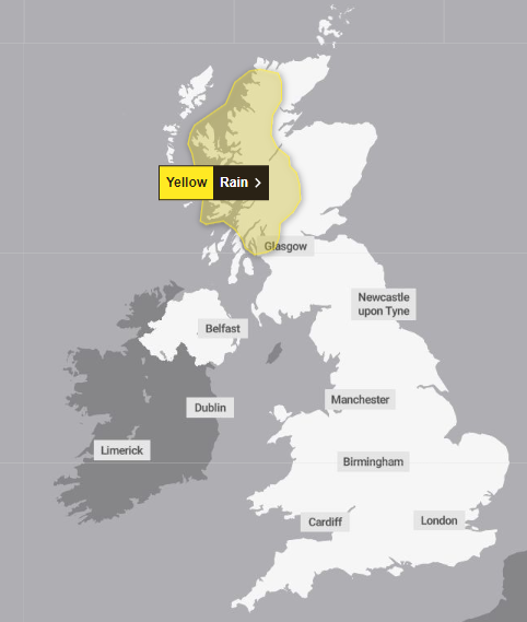 A rain warning is in place from tomorrow