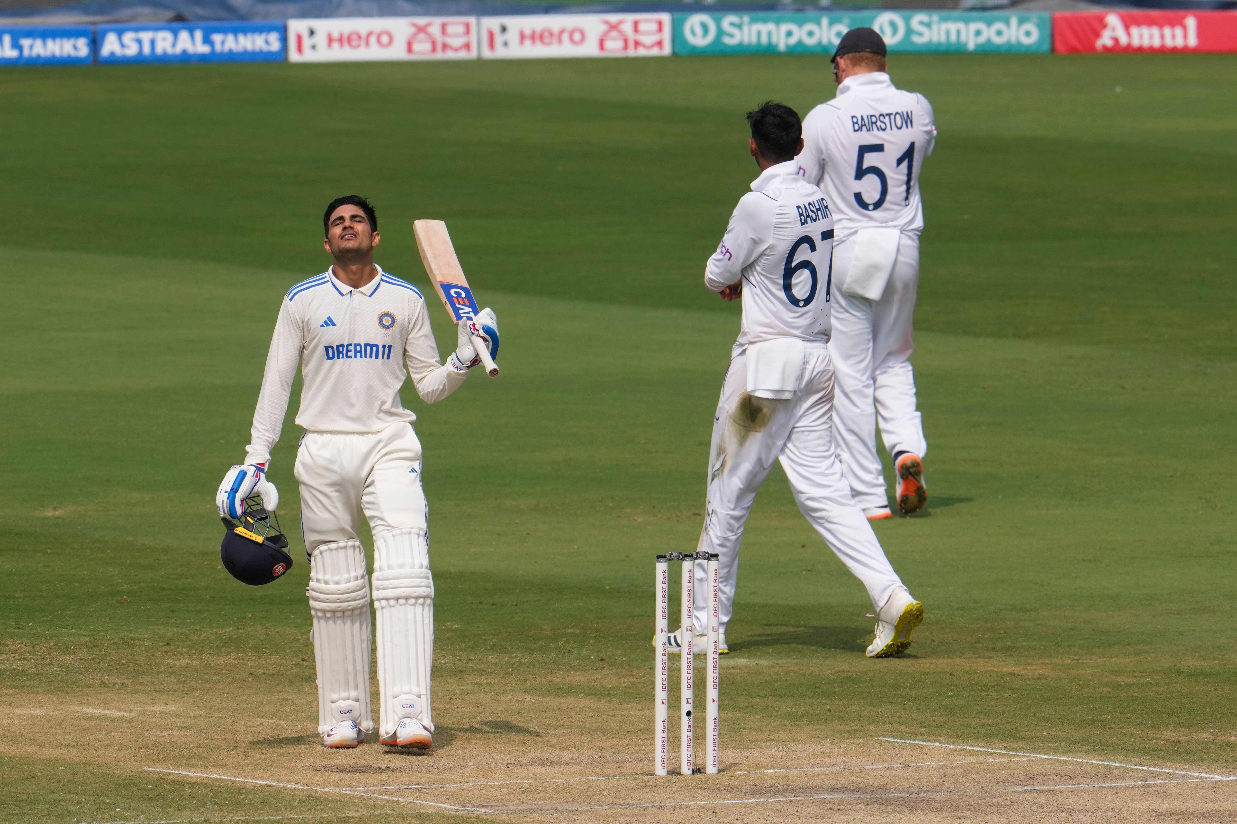 India’s Shubman Gill celebrates his century (Manish Swarup/AP)