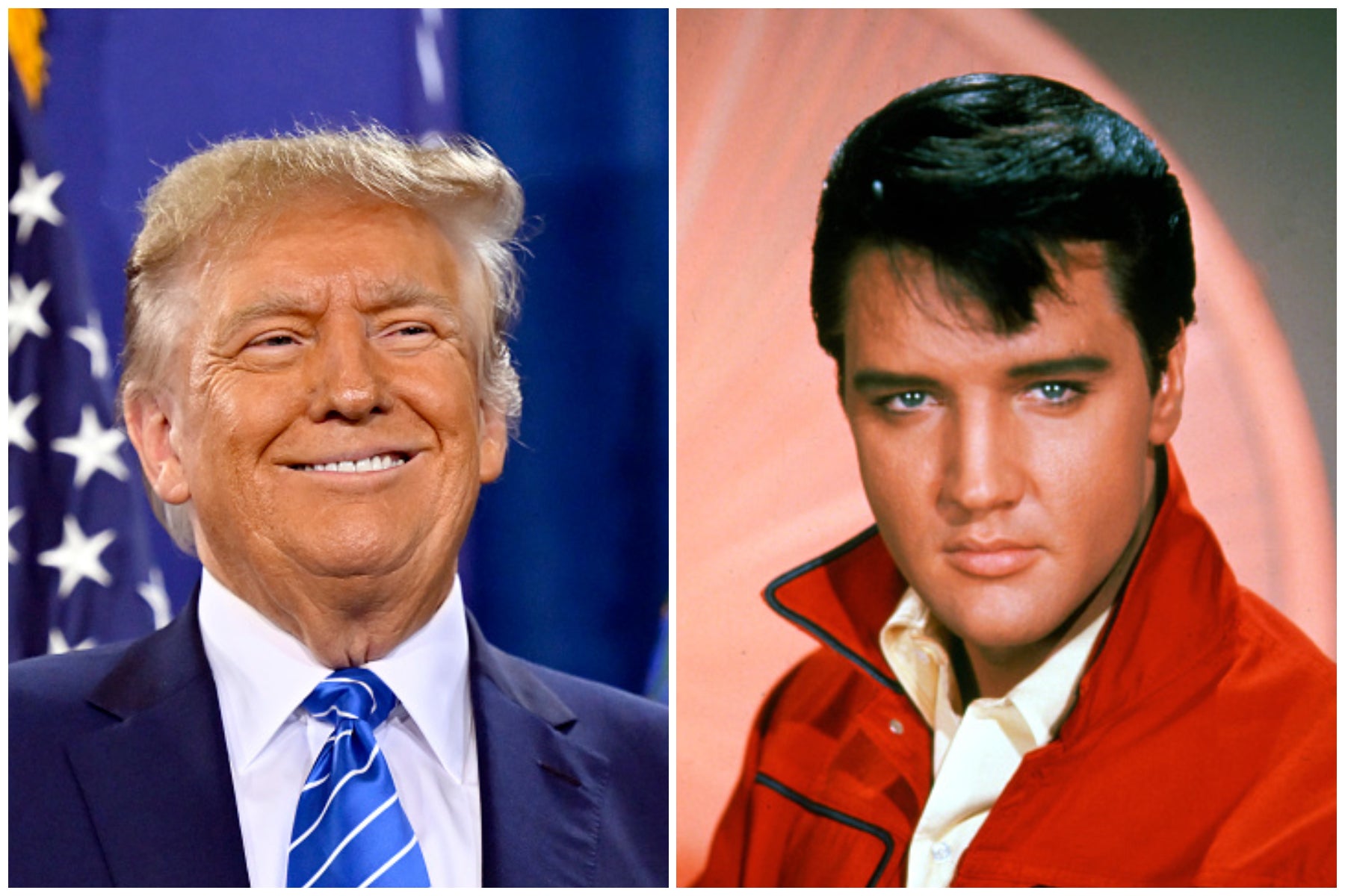 A less disturbing composite image of Donald Trump and Elvis Presley than the version he placed on Truth Social