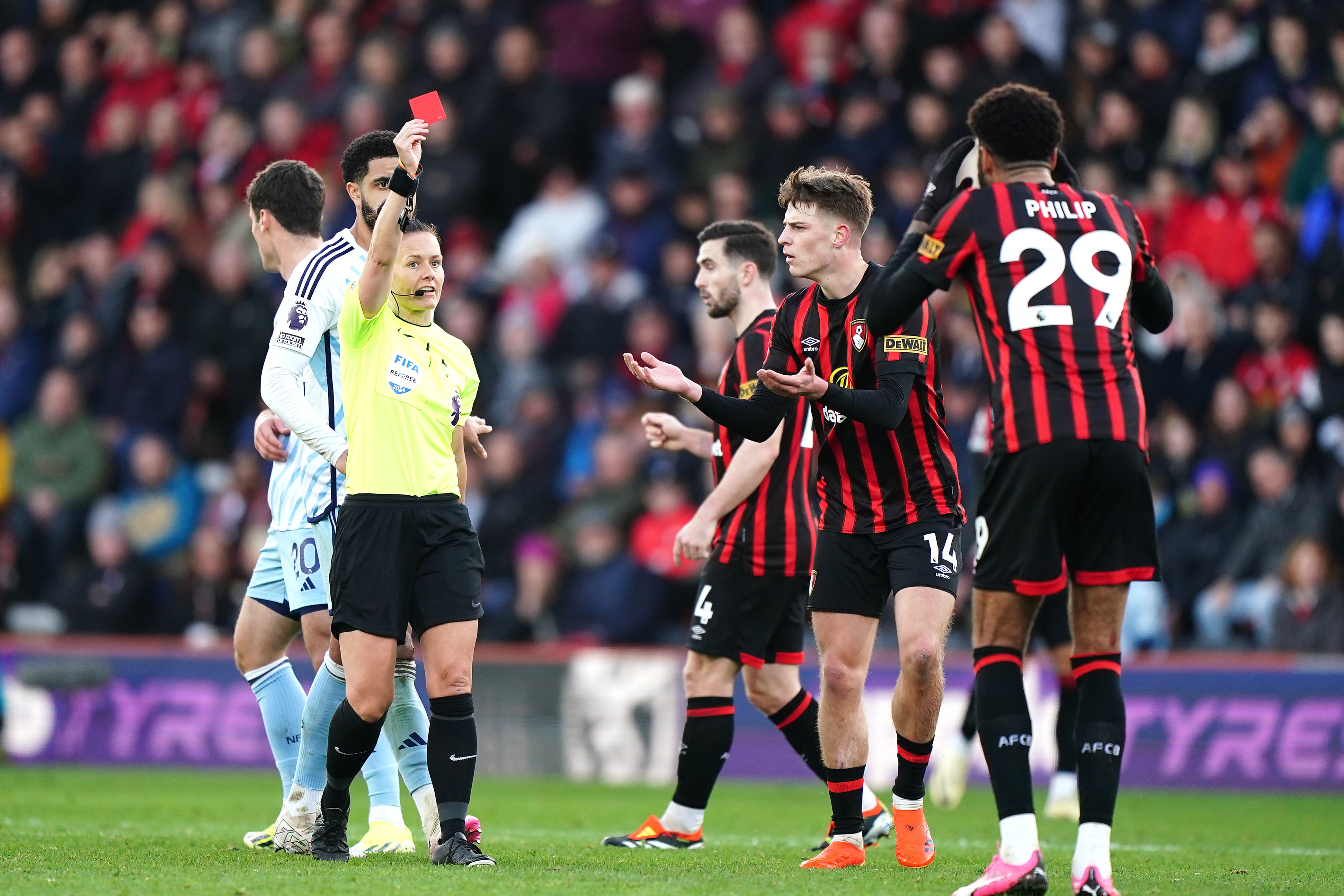 Philip Billing (right) was sent off (Zac Goodwin/PA)