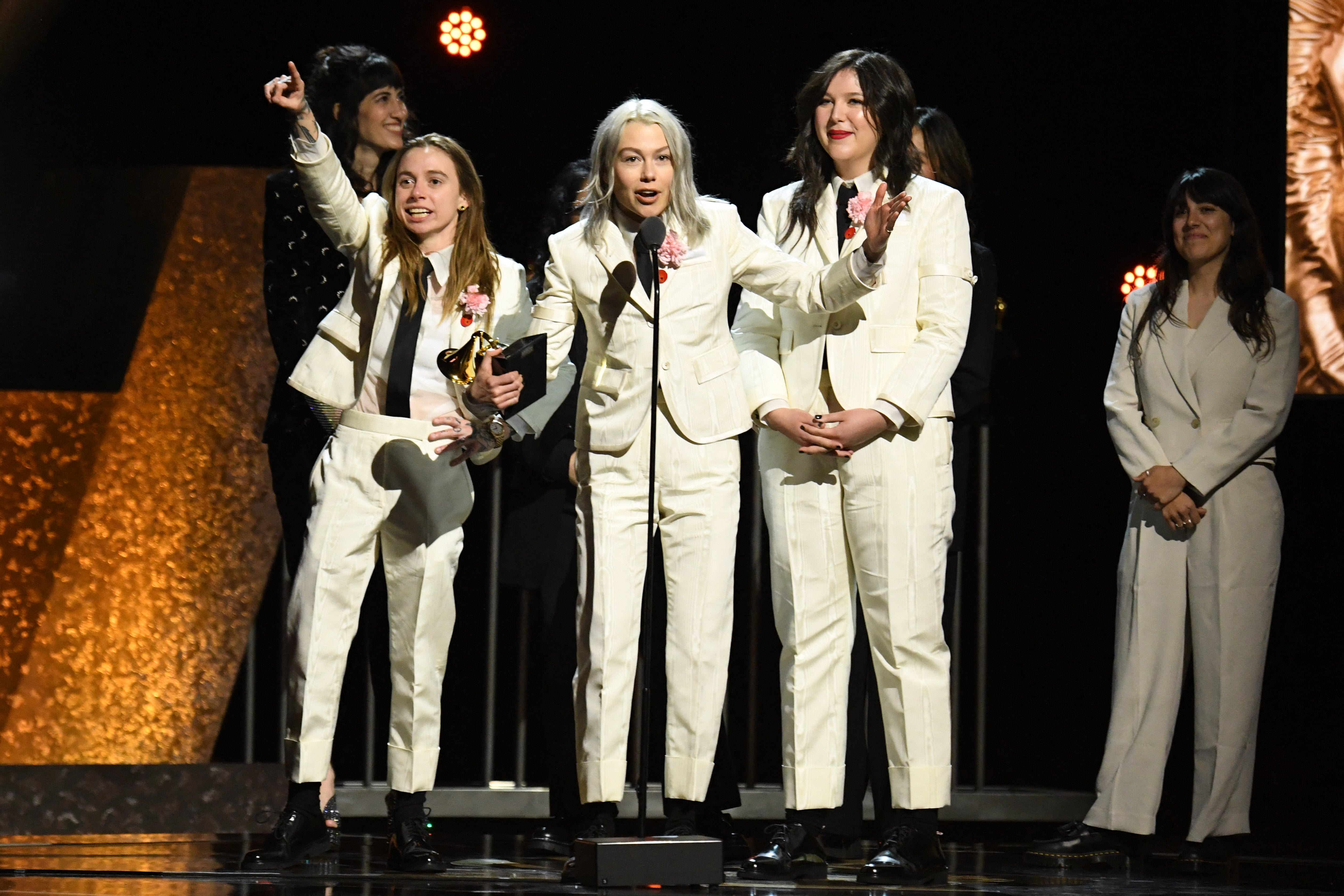 Boygenius accepting their award for Best Alternative Music Album