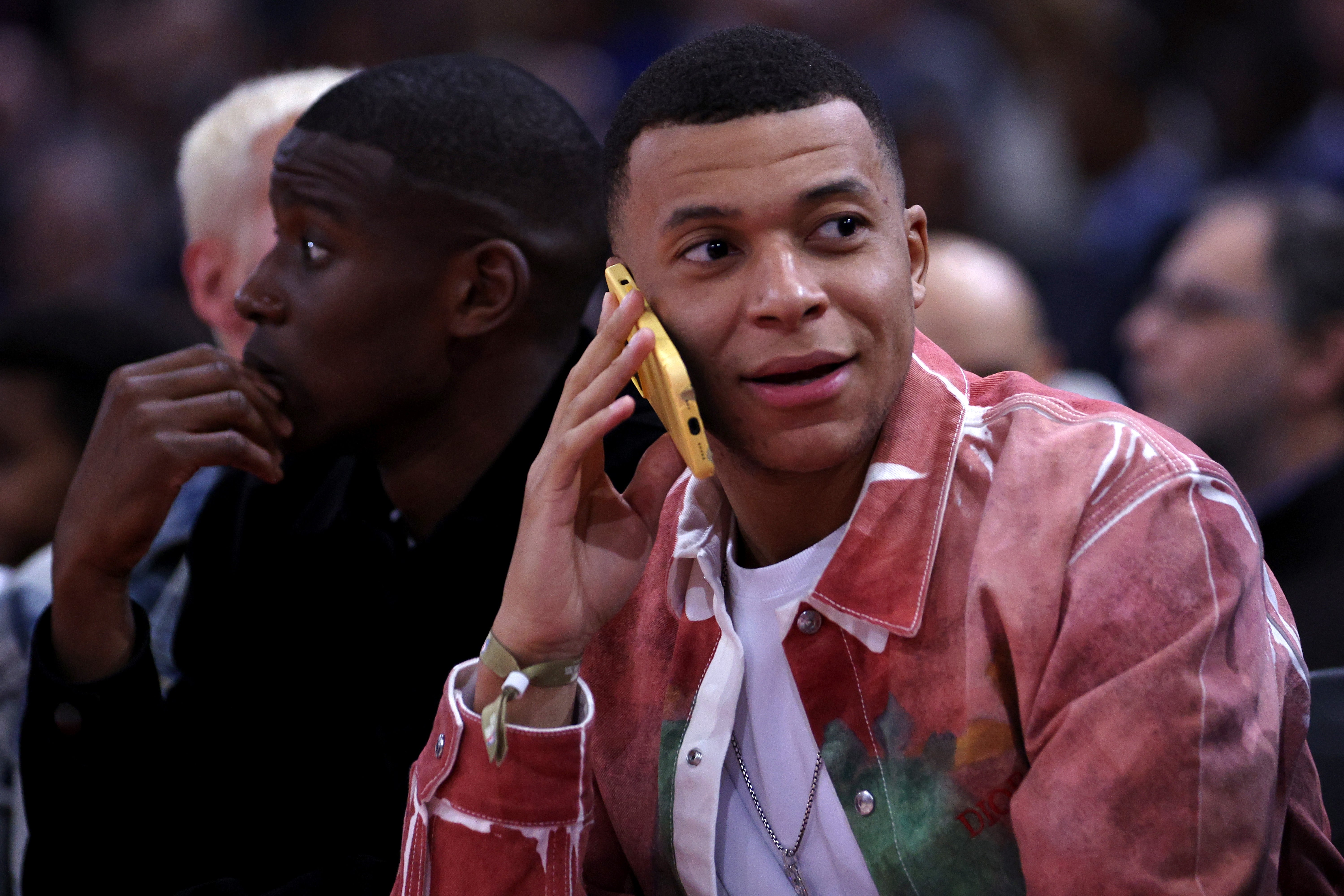 Kylian Mbappe attends an NBA match between the Brooklyn Nets and Cleveland Cavaliers in Paris