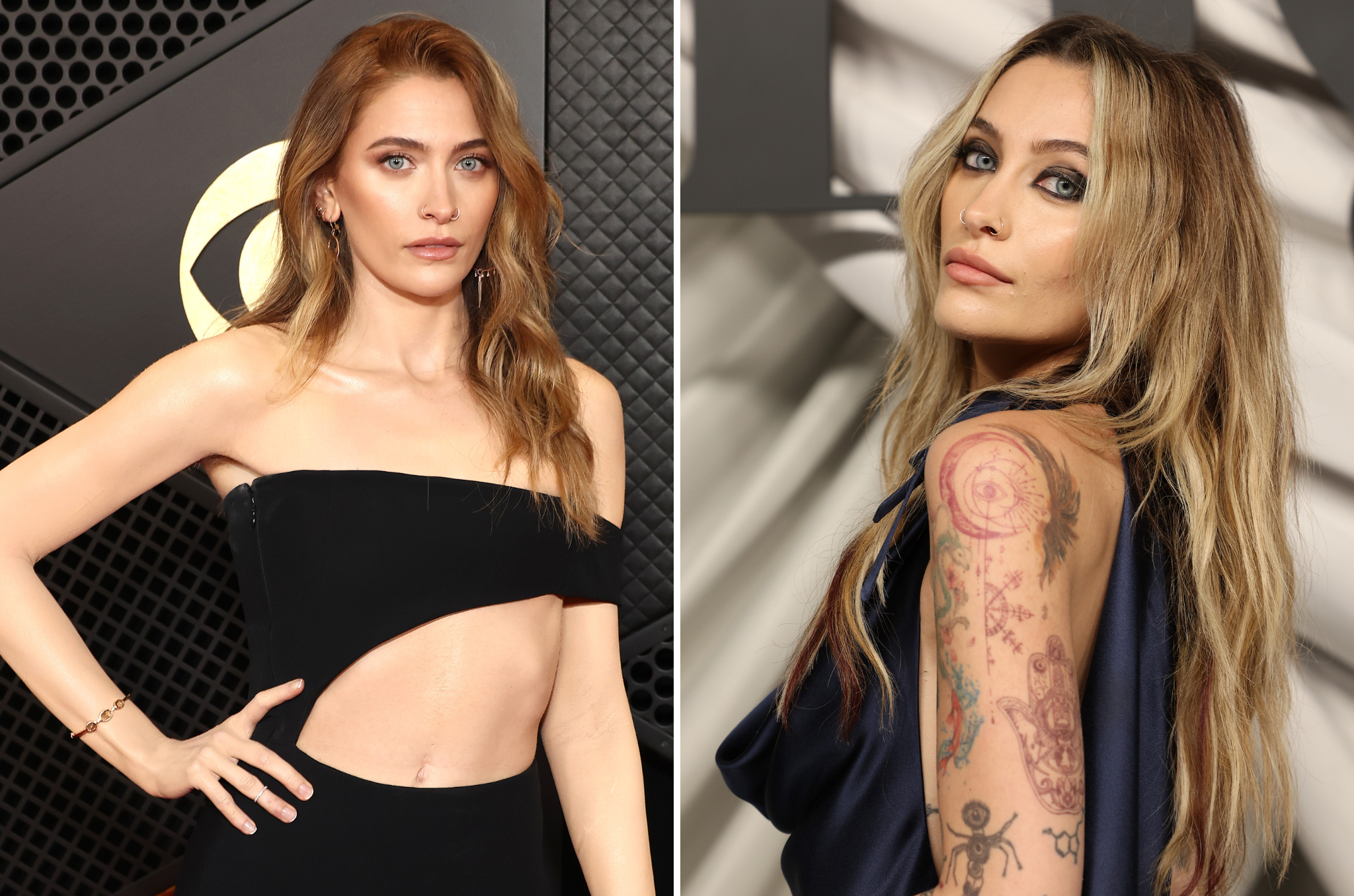 Paris Jackson tattoo free at the 66th Grammys (left)