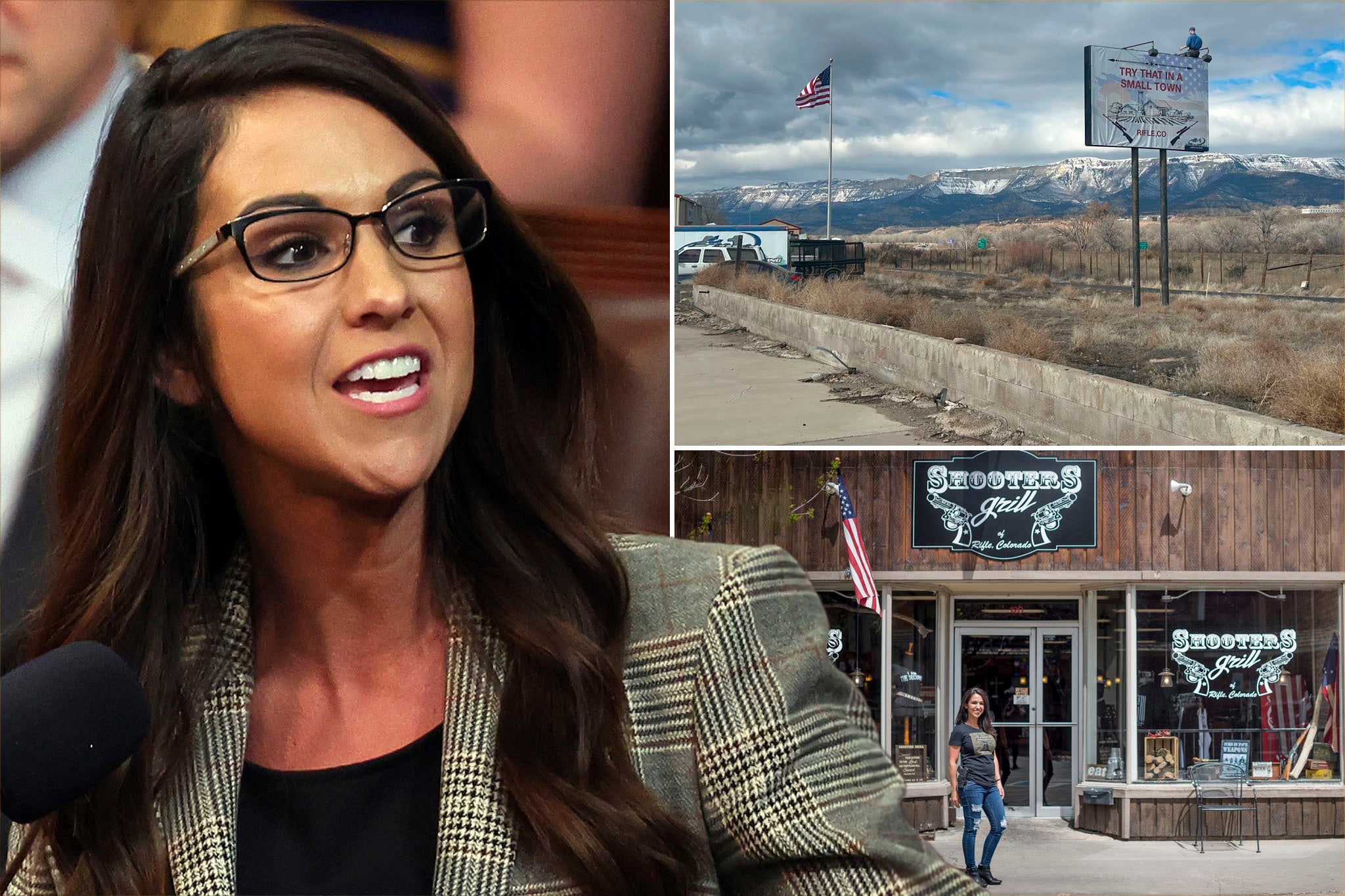 Republican Rep. Lauren Boebert shocked voters when she switched from Colorado’s Third congressional district to the Fourth, on the other side of the state; she is pictured outside of her now-closed restaurant , bottom right, in Rifle, about 180 miles west of Denver