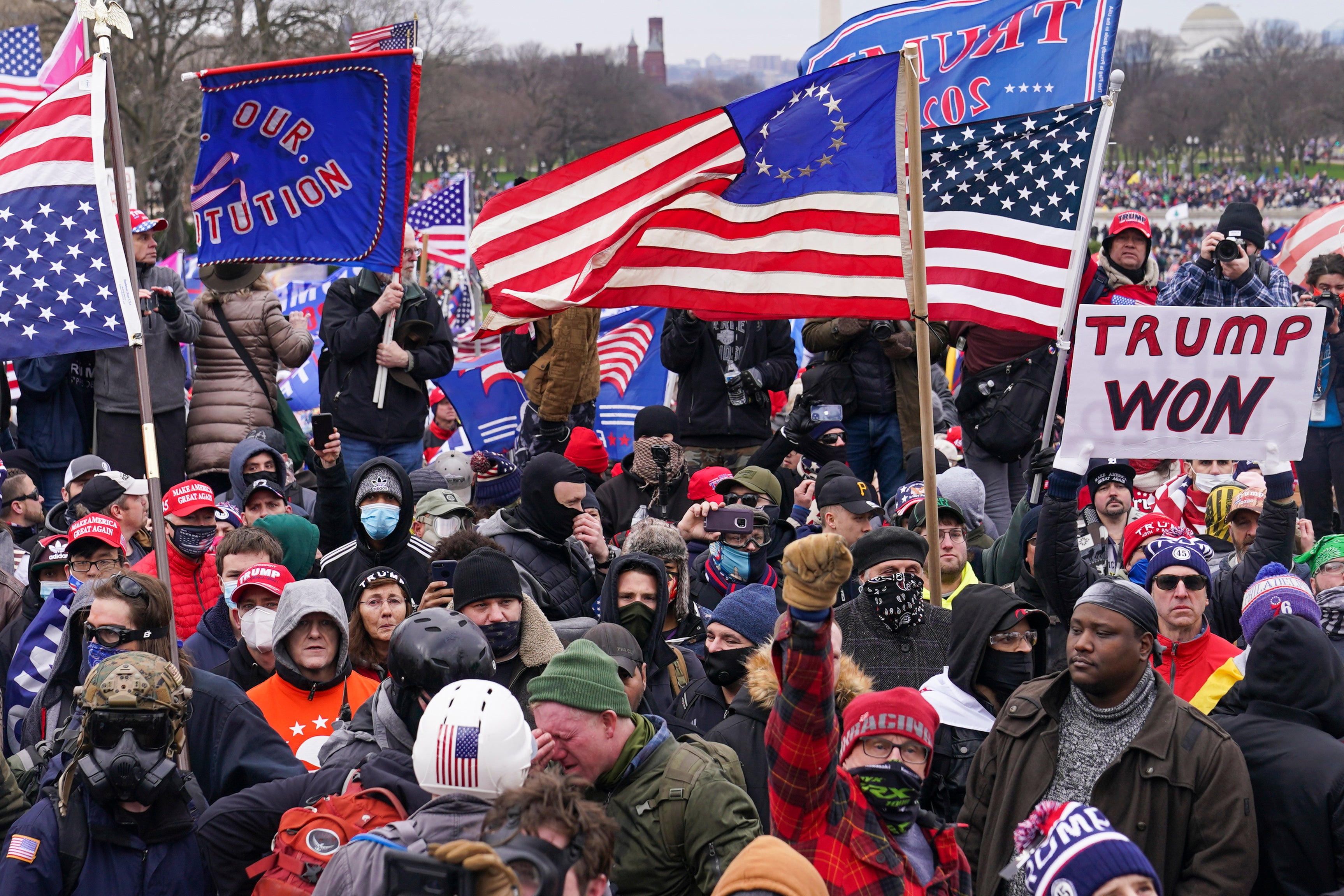 Rioters in Washington DC on 6 January, 2021 flood the US Capitol grounds.