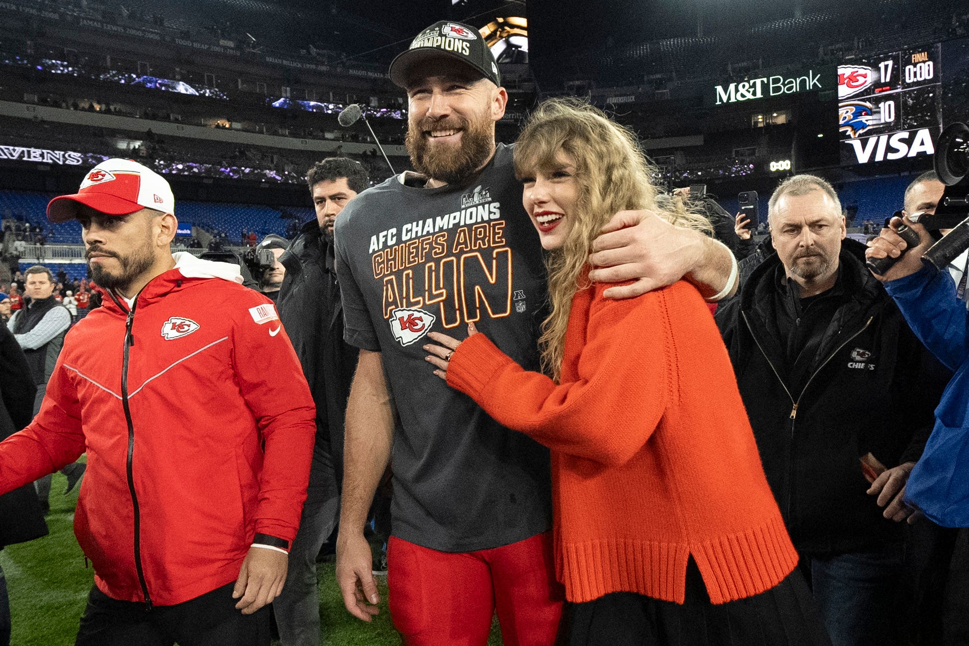 Travis Kelce is dating pop star Taylor Swift (Julio Cortez/AP)