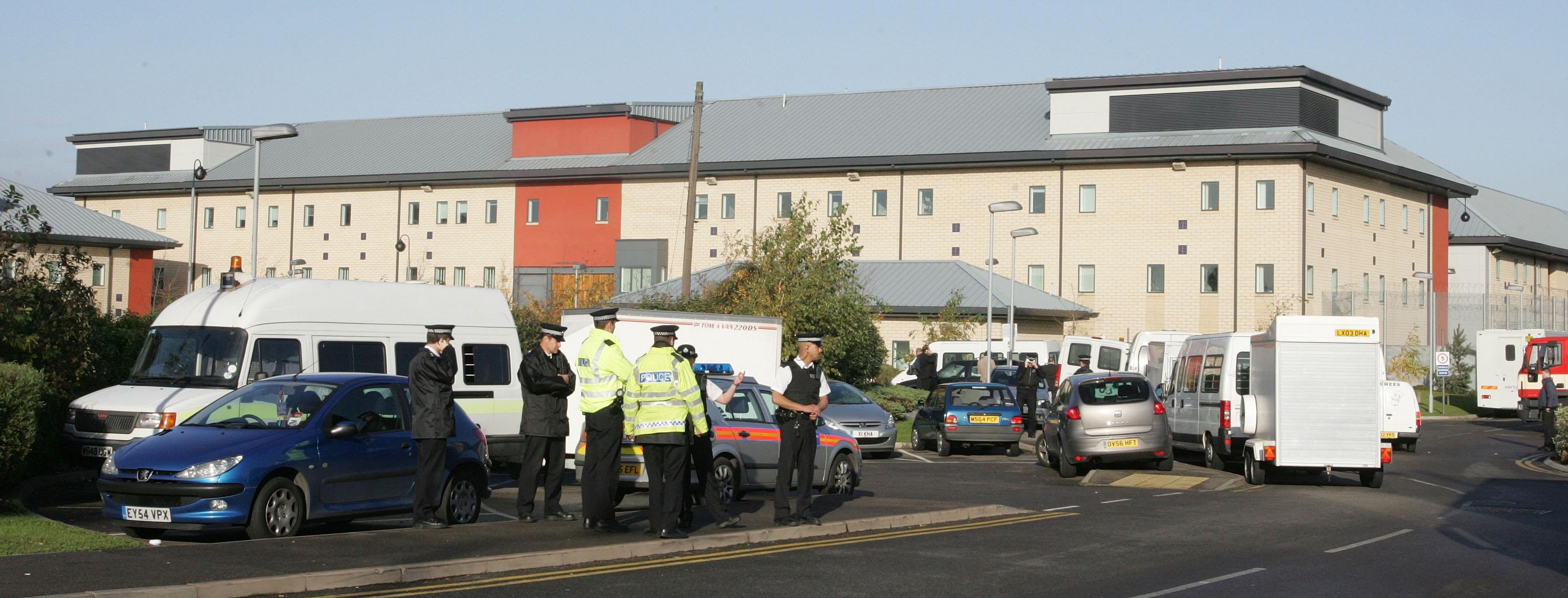 Police outside Harmondsworth immigration detention centre near Heathrow