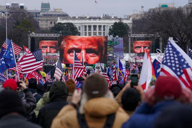 <p>Trump supporters participate in a rally in Washington, on 6 Jan 2021, that some blame for fuelling the attack on the US Capitol</p>
