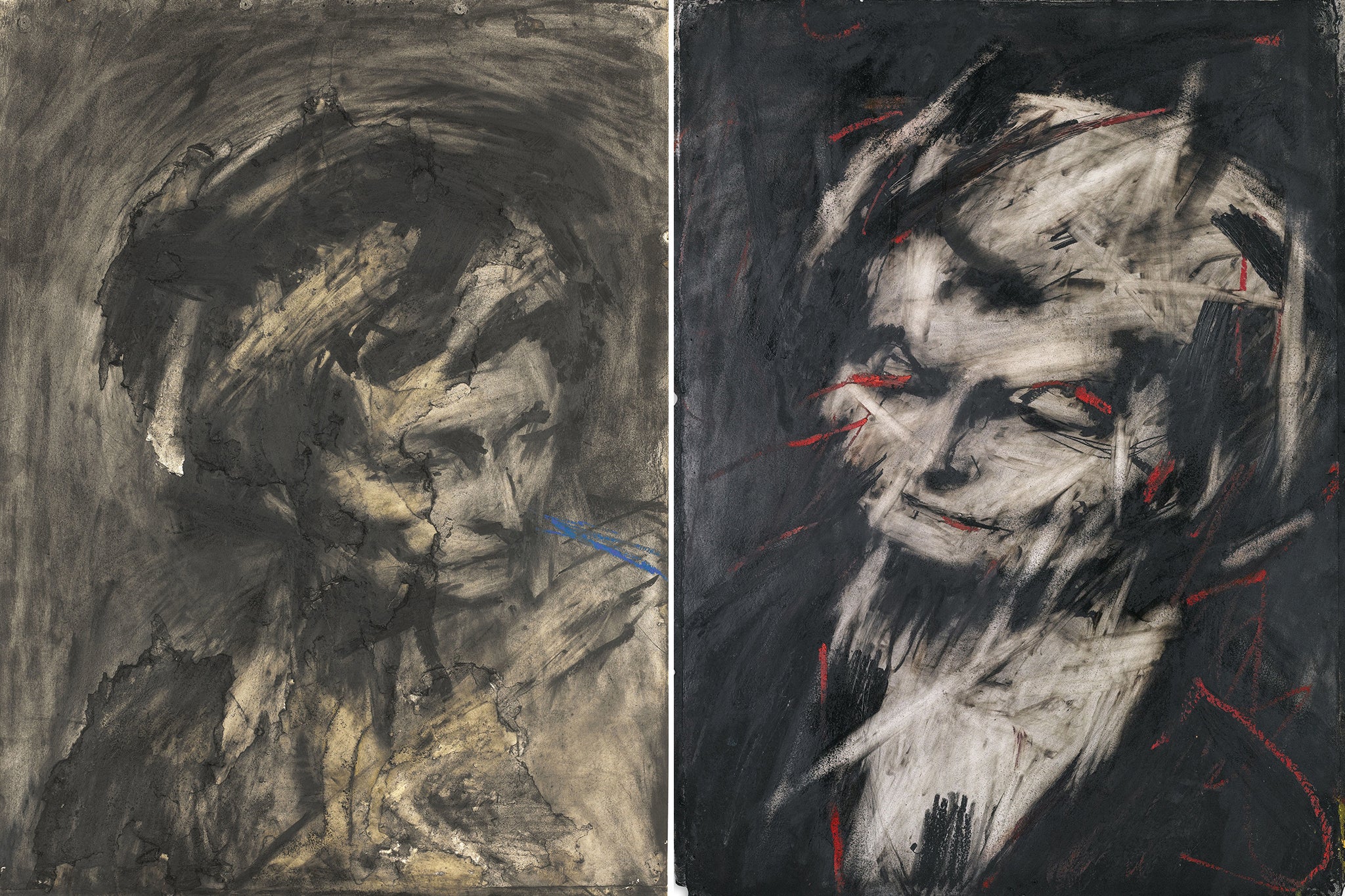 Head of Gerda Boehm, 1961 and Head of Helen Gillespie II, 1962, charcoal and chalk on paper