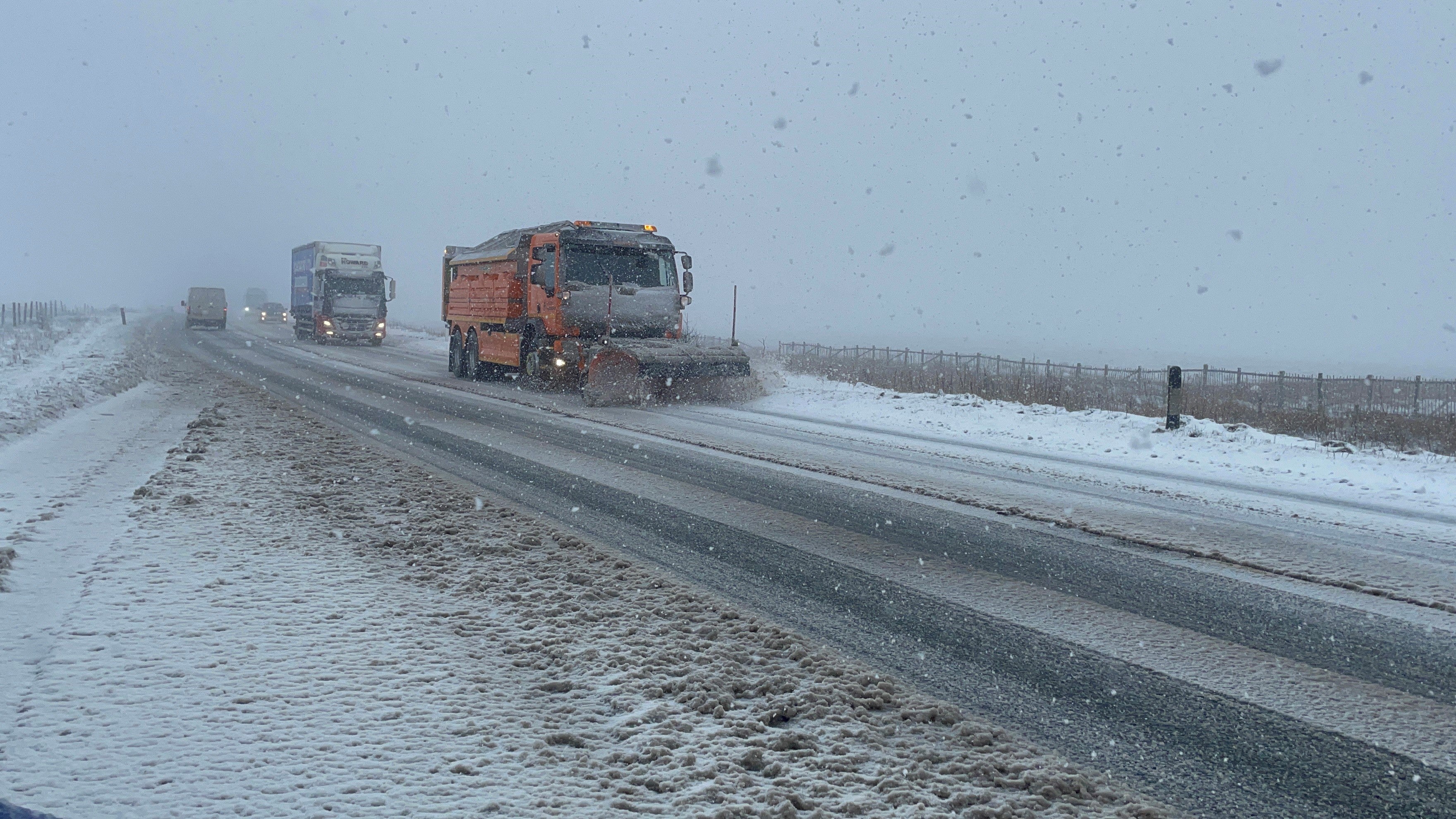 Snow plough on Woodhead Pass, near Dunford Bridge, South Yorkshire.