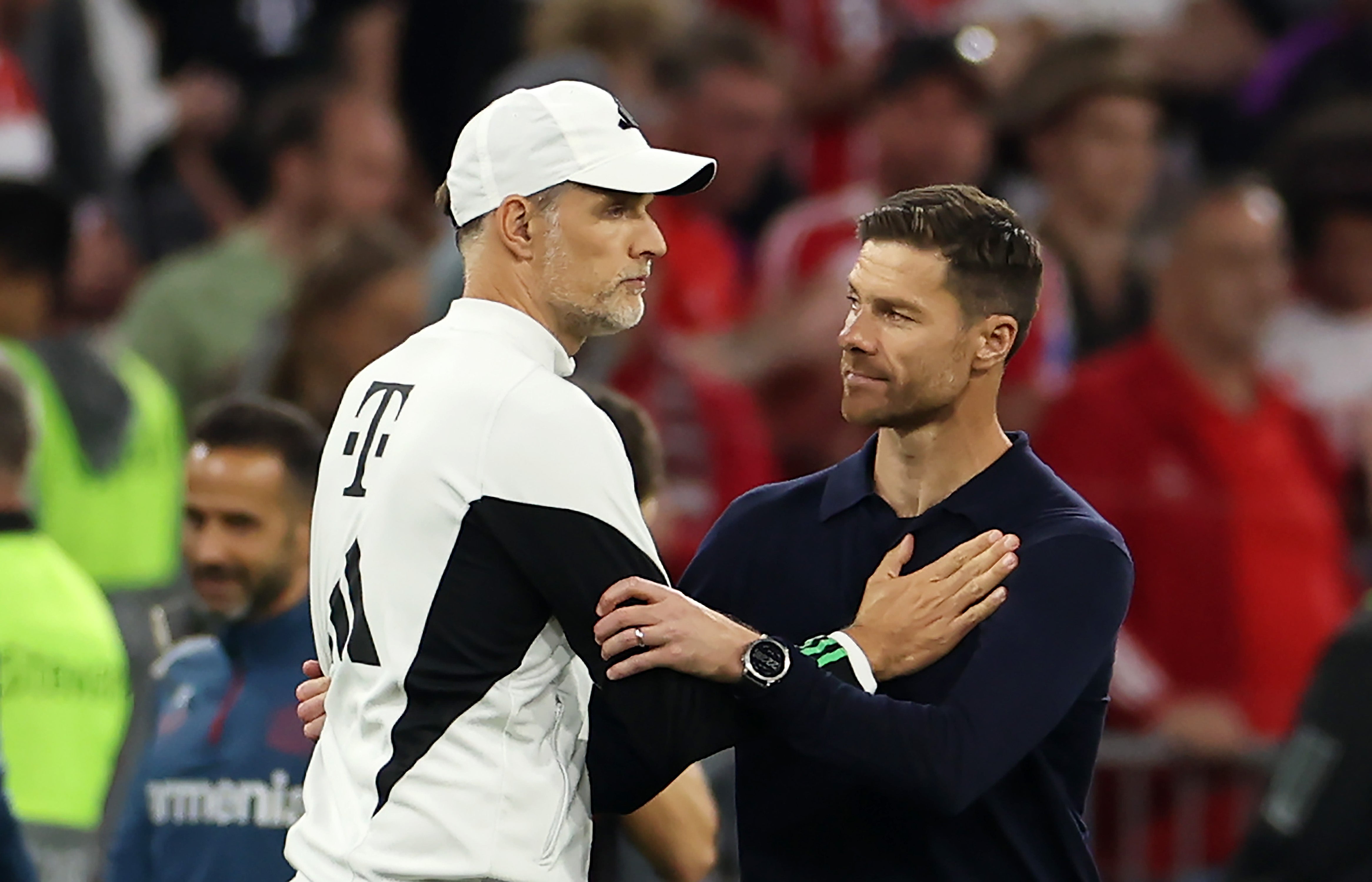 Thomas Tuchel with Xabi Alonso, coach of Bayer Leverkusen