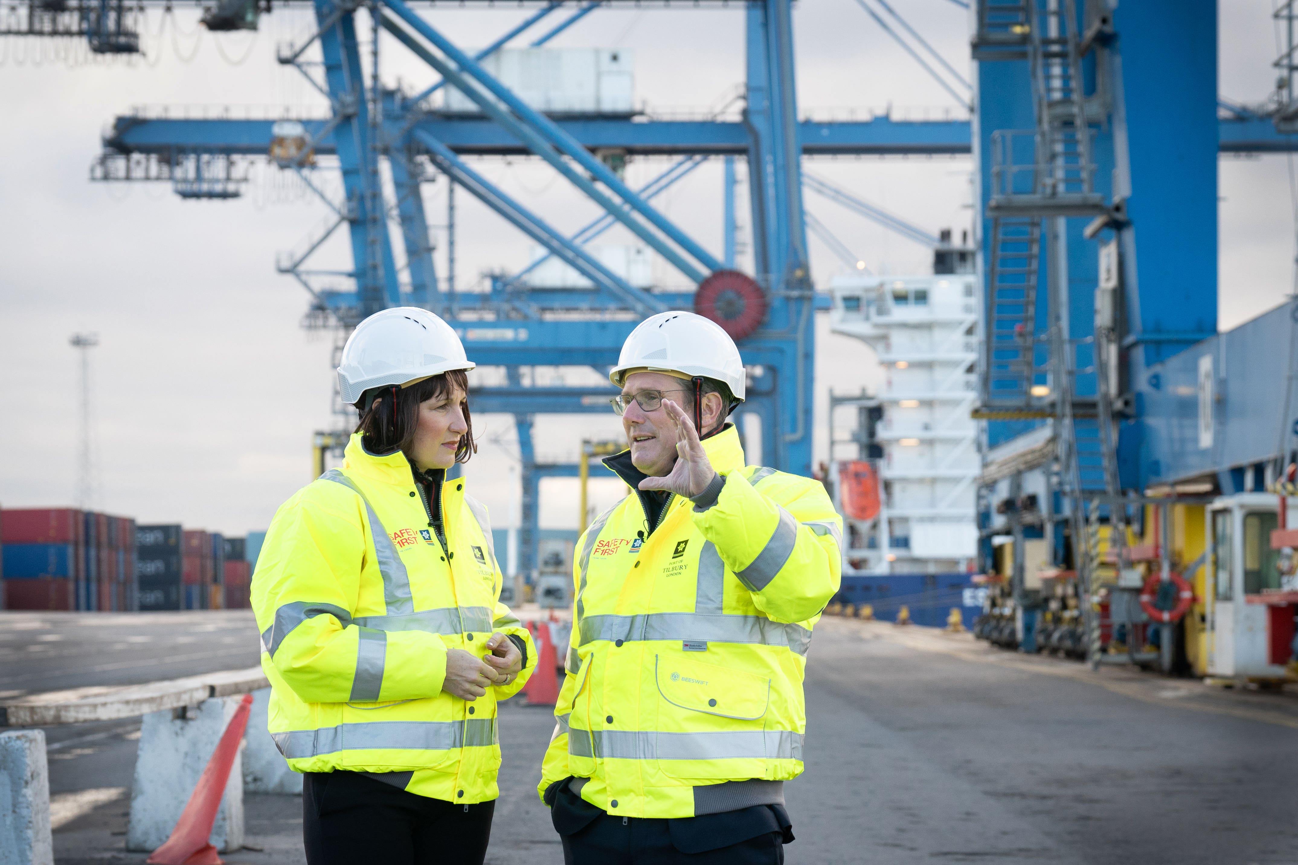 Labour leader Sir Keir Starmer and shadow chancellor Rachel Reeves on a visit to Tilbury Freeport, Essex, in November 2023