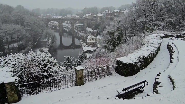 Snow blankets North Yorkshire as up to 25cm predicted in parts of England and Wales