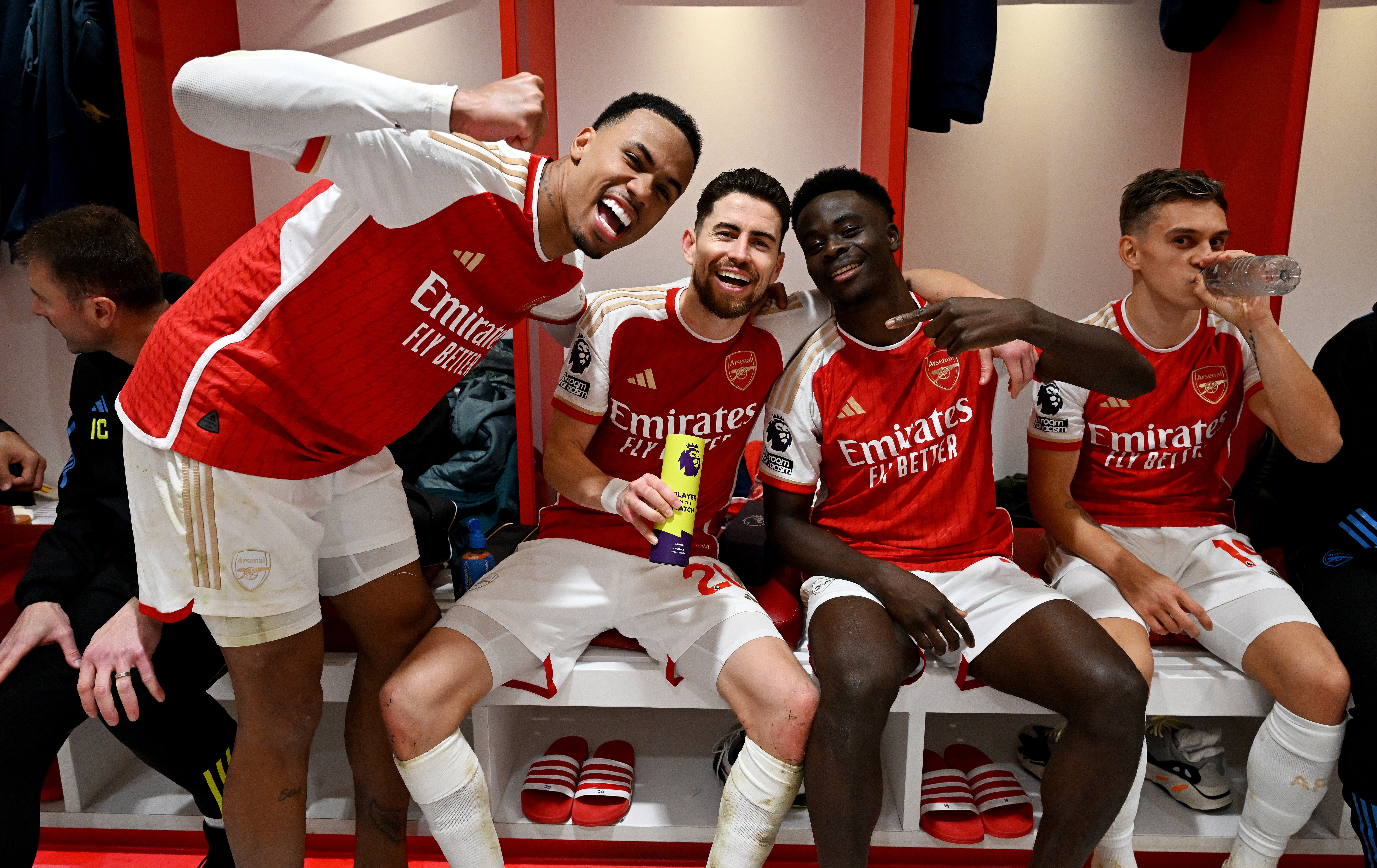 Arsenal players in the dressing room after winning against Liverpool