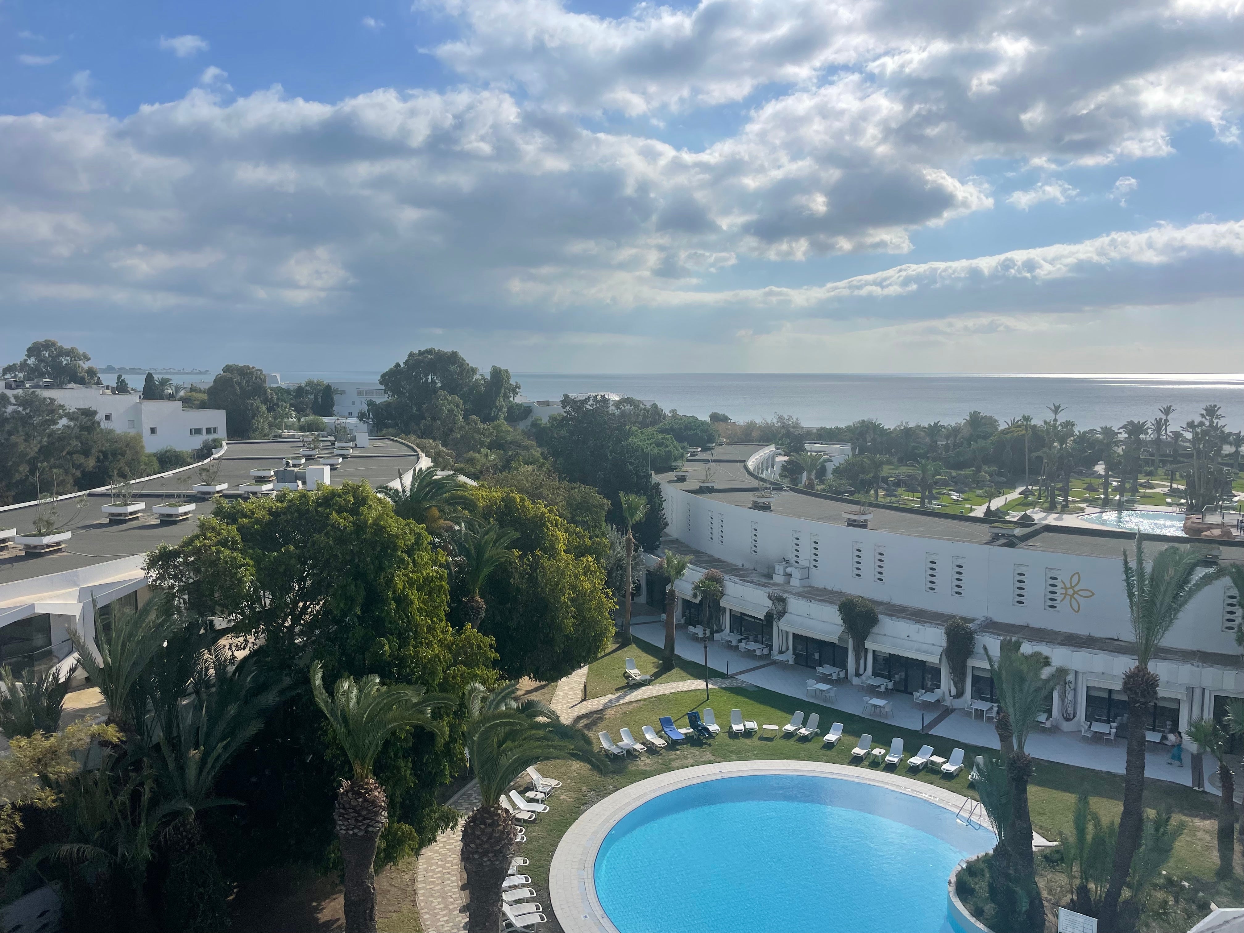 The view over the heated pool at the hotel