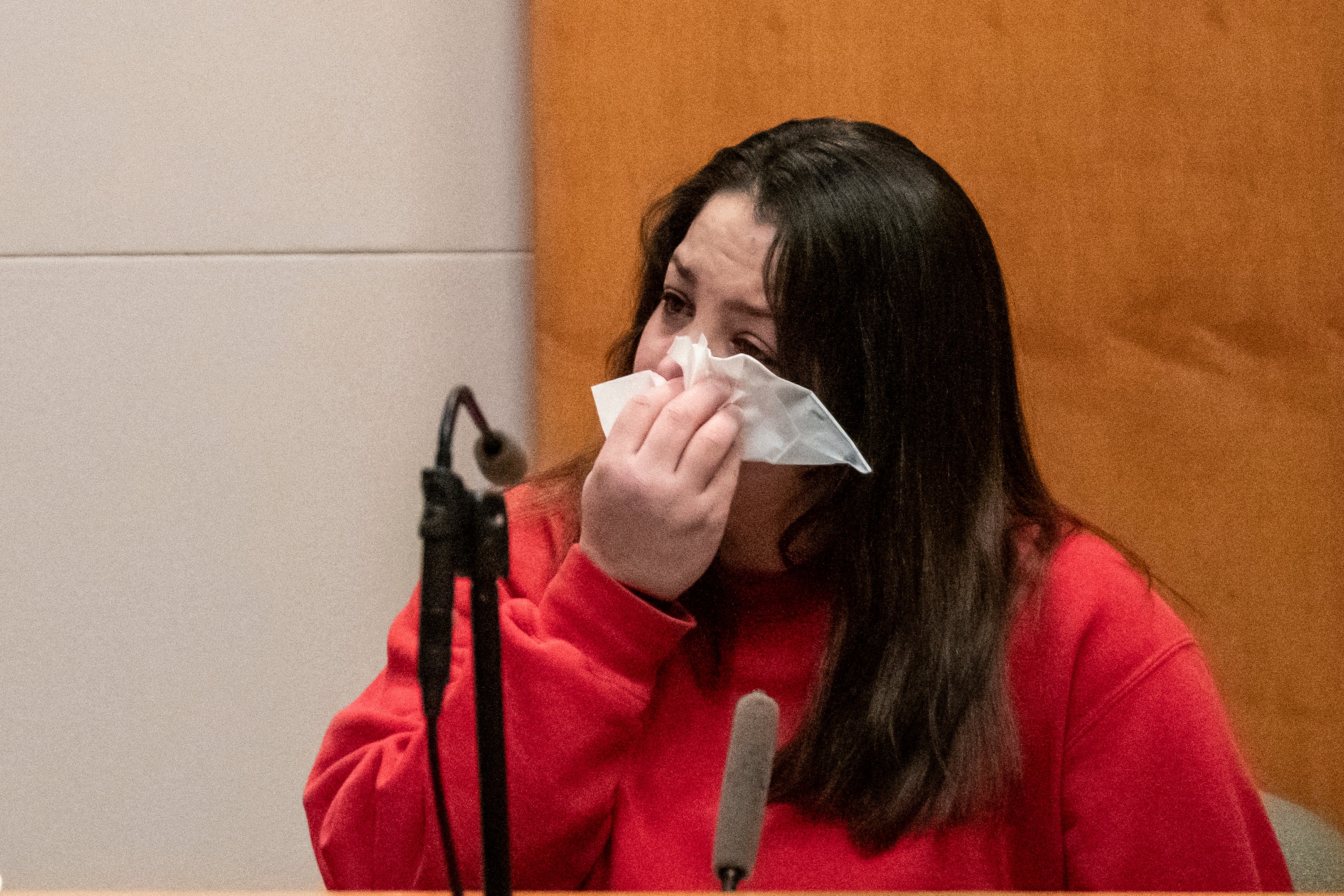 Kayla Montgomery testifies during the trial of Adam Montgomery at Hillsborough County Superior Court in Manchester