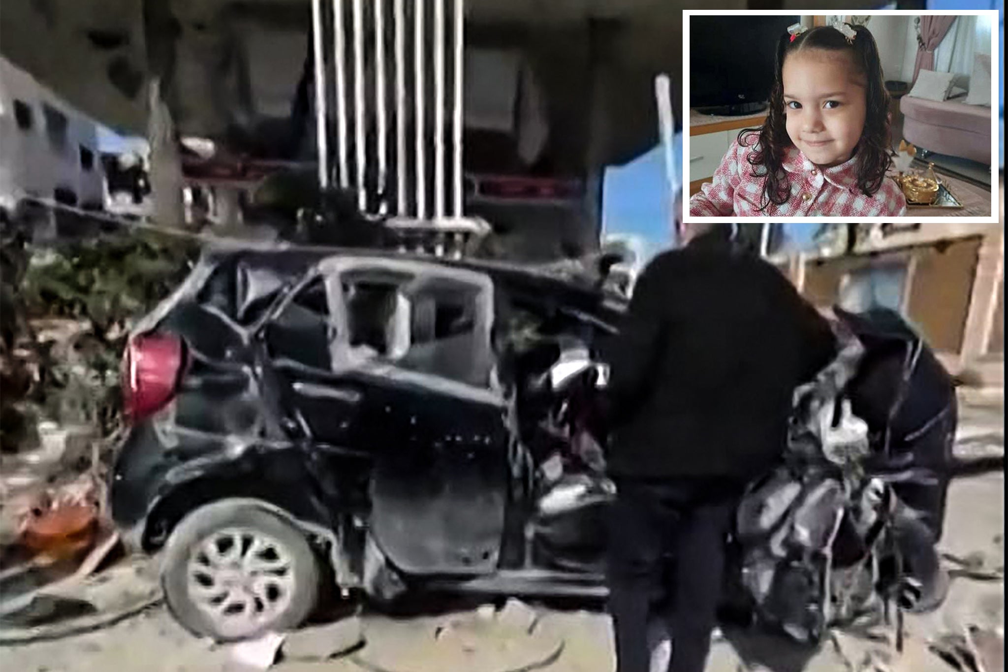 The car that six-year-old Hind Rajab was riding in when Israeli tanks attacked, killing her and her family