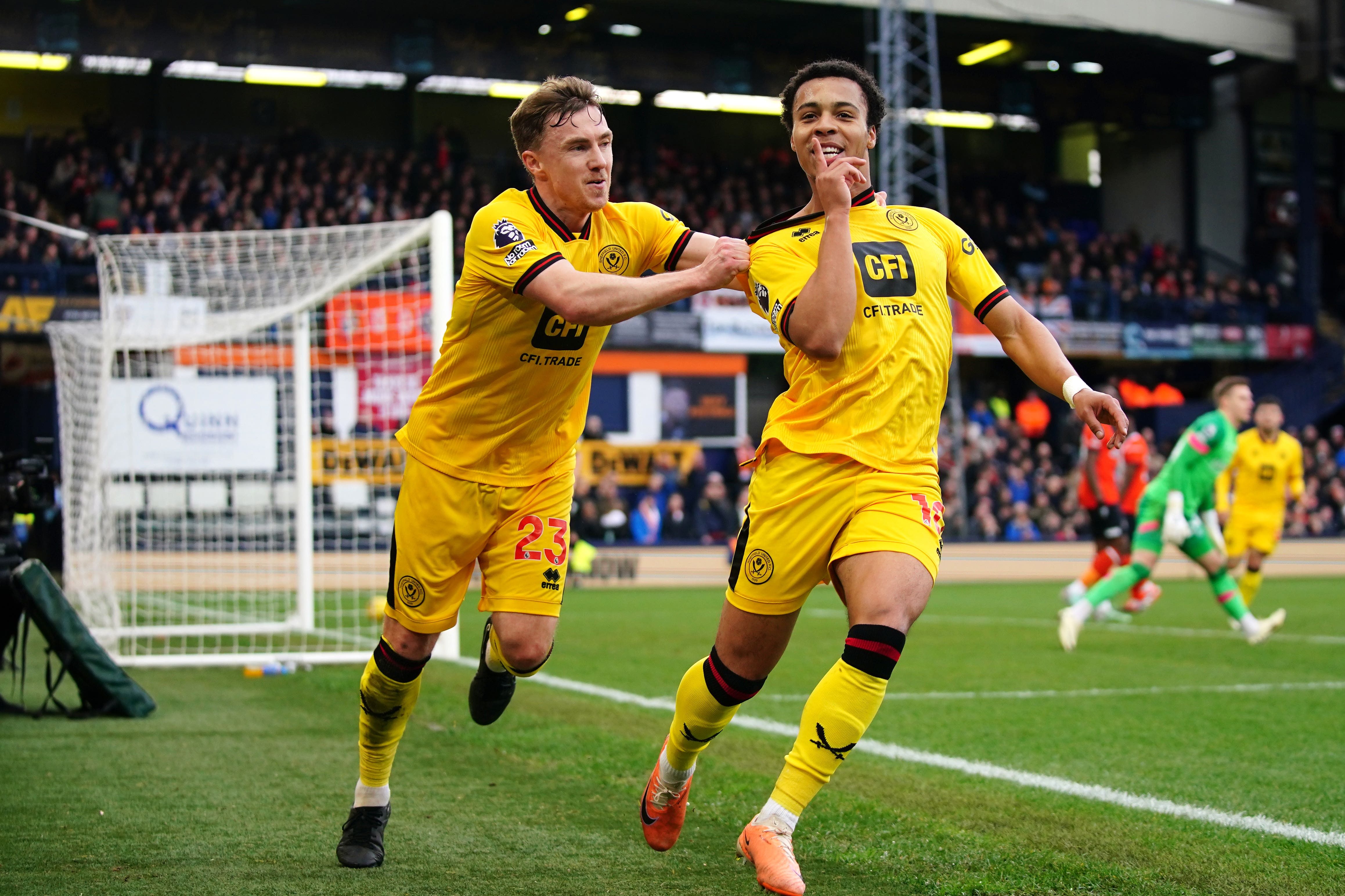 Cameron Archer scored Sheffield United’s first goal as they beat Luton 3-1 at Kenilworth Road (Robbie Stephenson/PA)