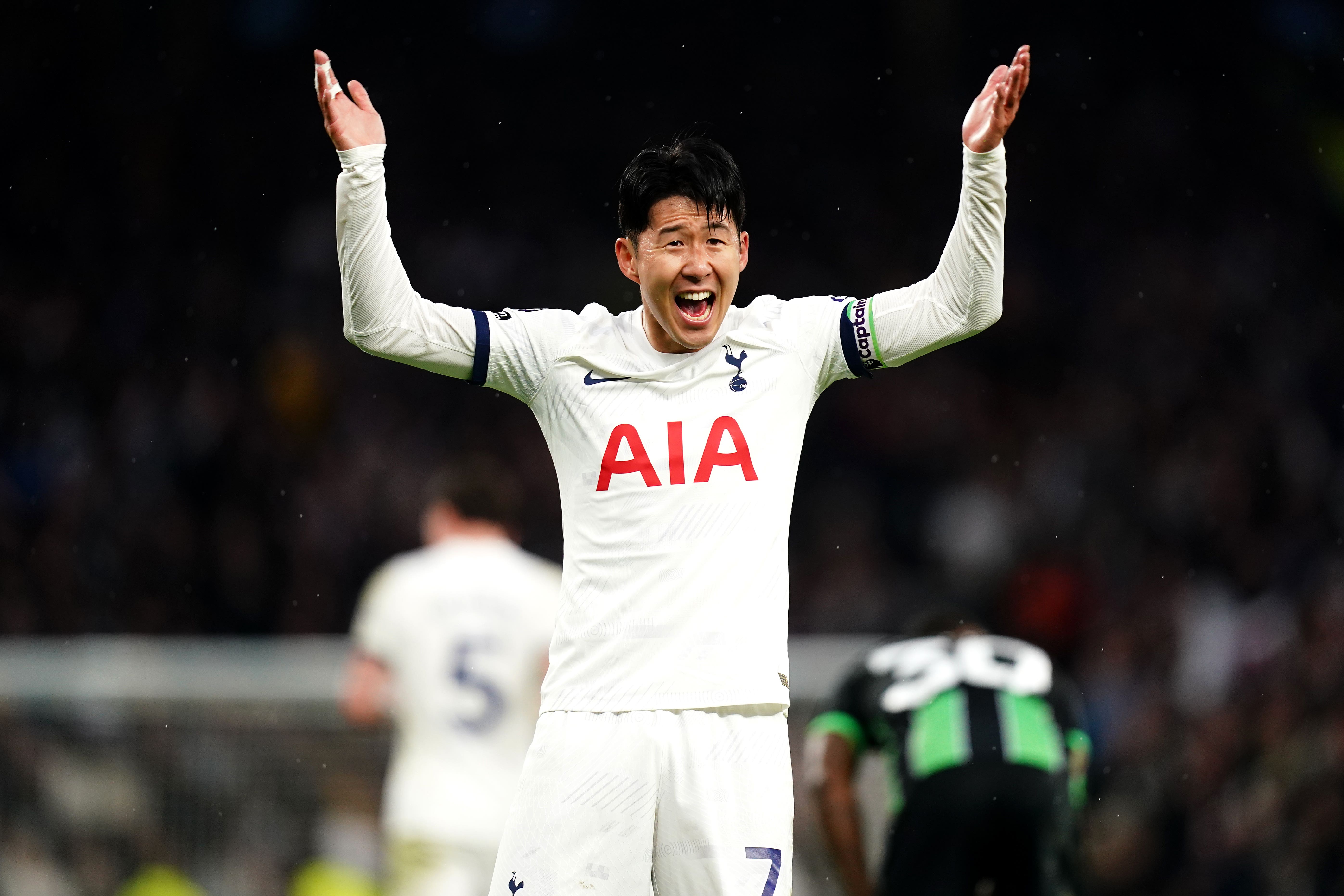 Son Heung-min celebrates Tottenham’s late win over Brighton (John Walton/PA)