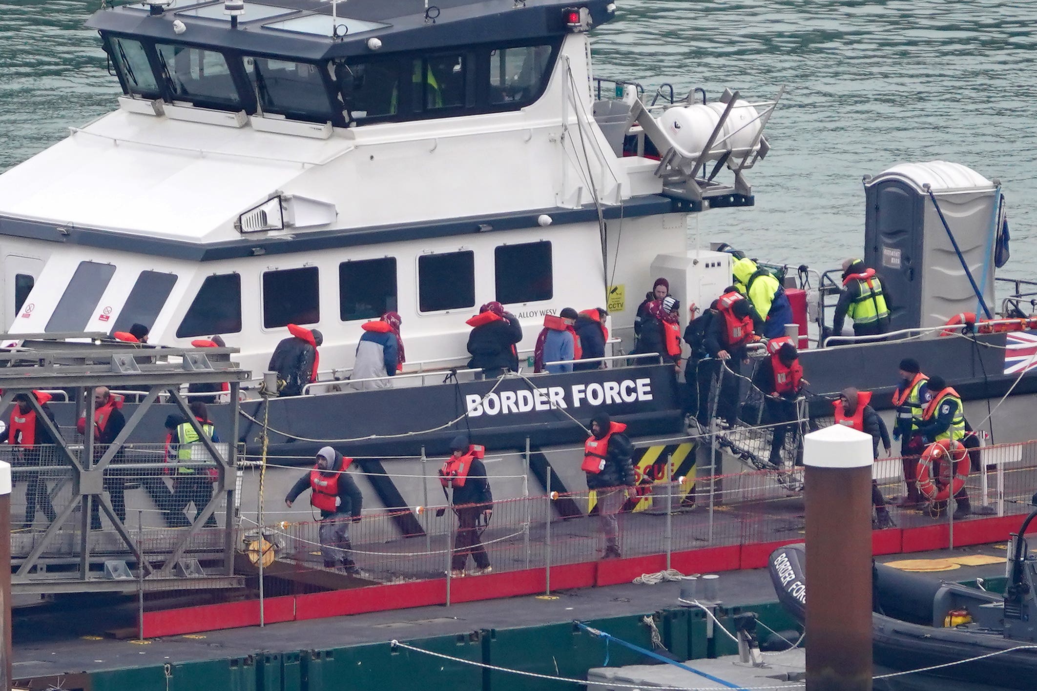 A group of people thought to be migrants are brought in to Dover, Kent, from a Border Force vessel on January 17, which saw the highest number crossing in a single day so far this year (Gareth Fuller/PA)