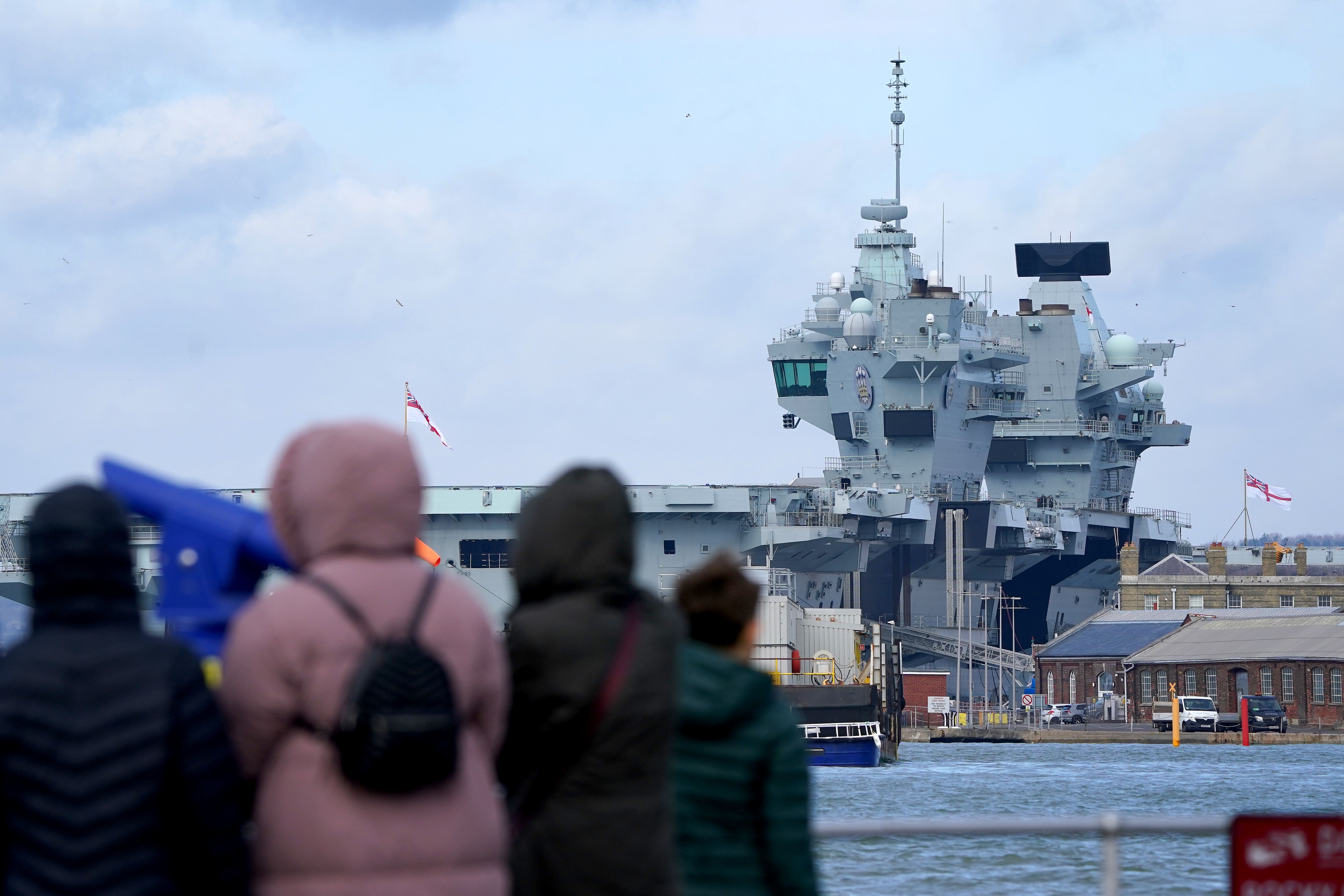 Royal Navy aircraft carrier HMS Prince of Wales moored in Portsmouth Harbour on Sunday (Gareth Fuller/PA)