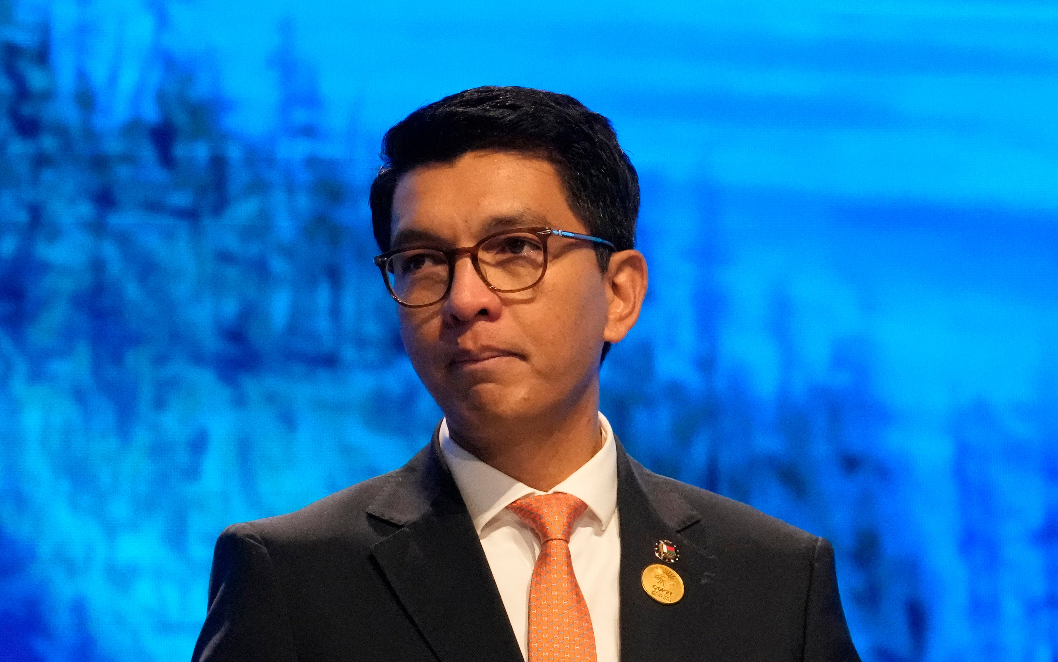 Andry Nirina Rajoelina, president of Madagascar, speaks at the COP27 U.N. Climate Summit