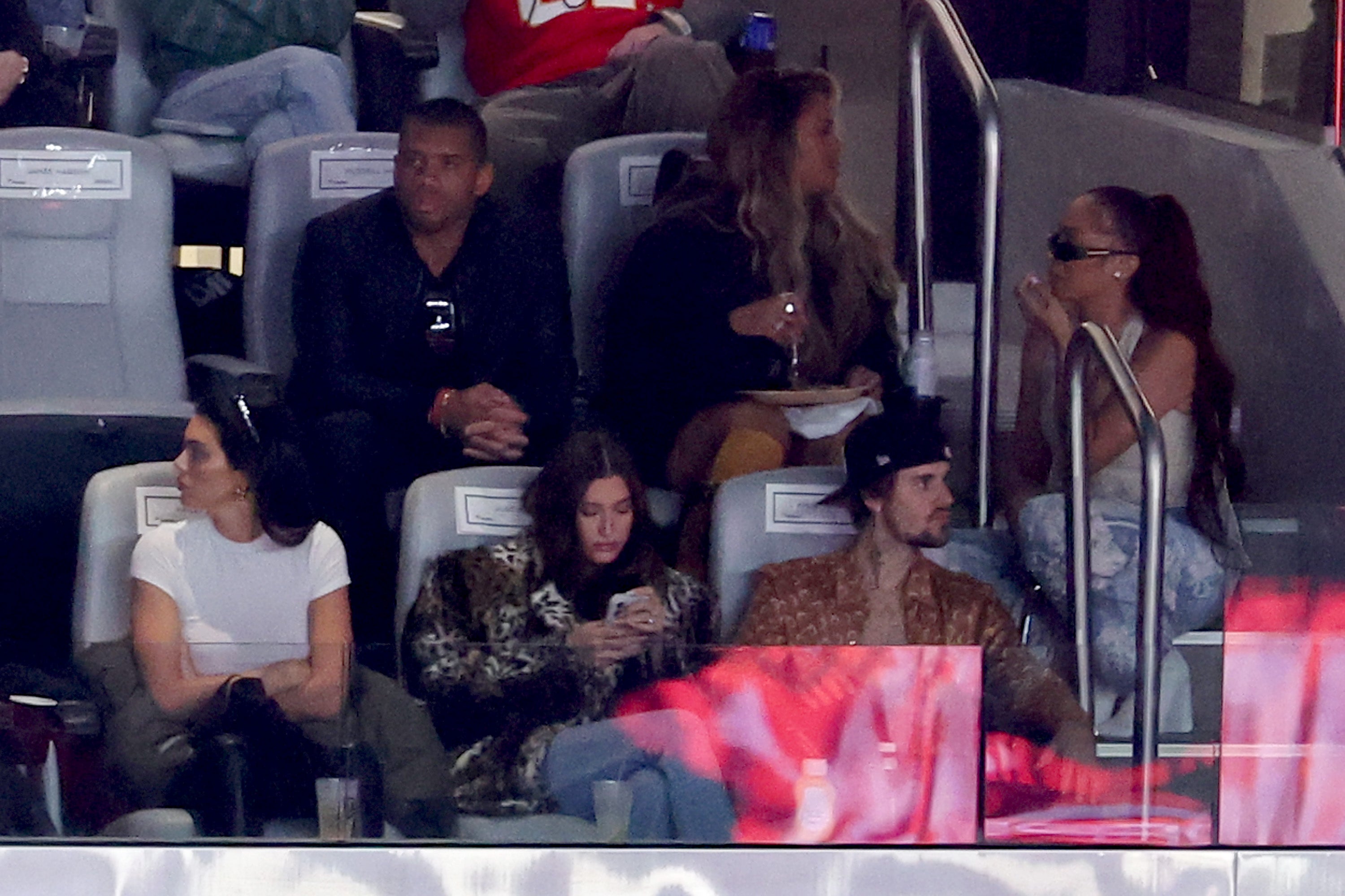 Justin Bieber and Hailey Bieber at Super Bowl LVIII