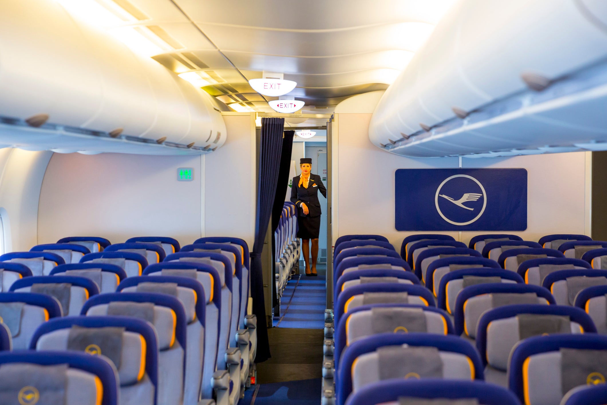 The interior of a Lufthansa Airbus A380 plane