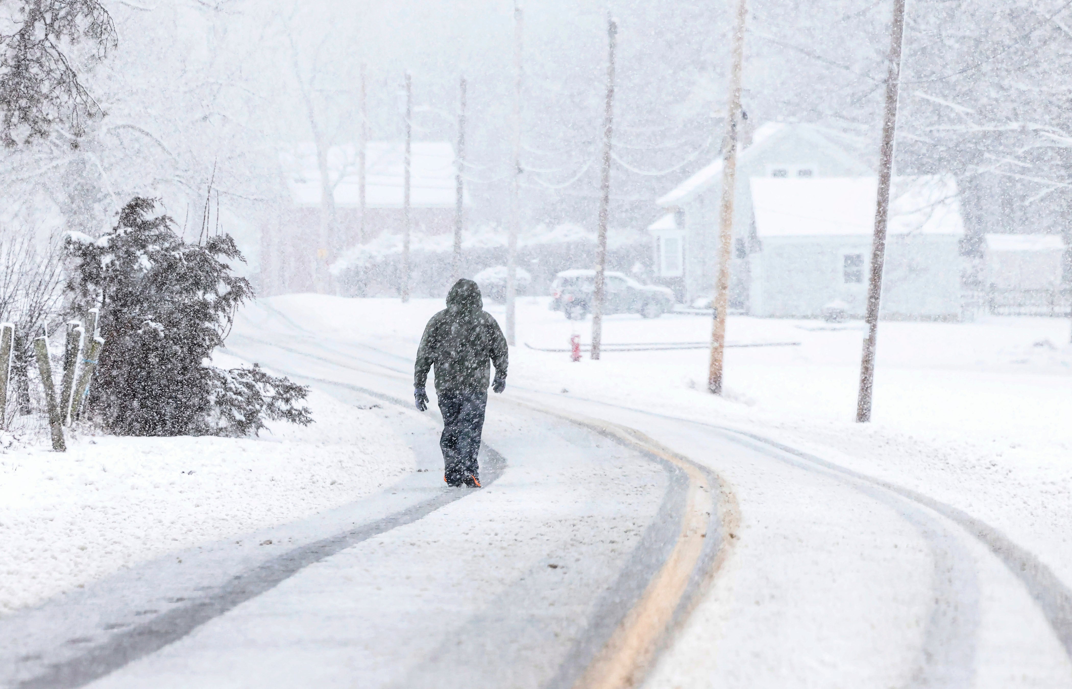 A man walks in North Attleborough, Massachusetts