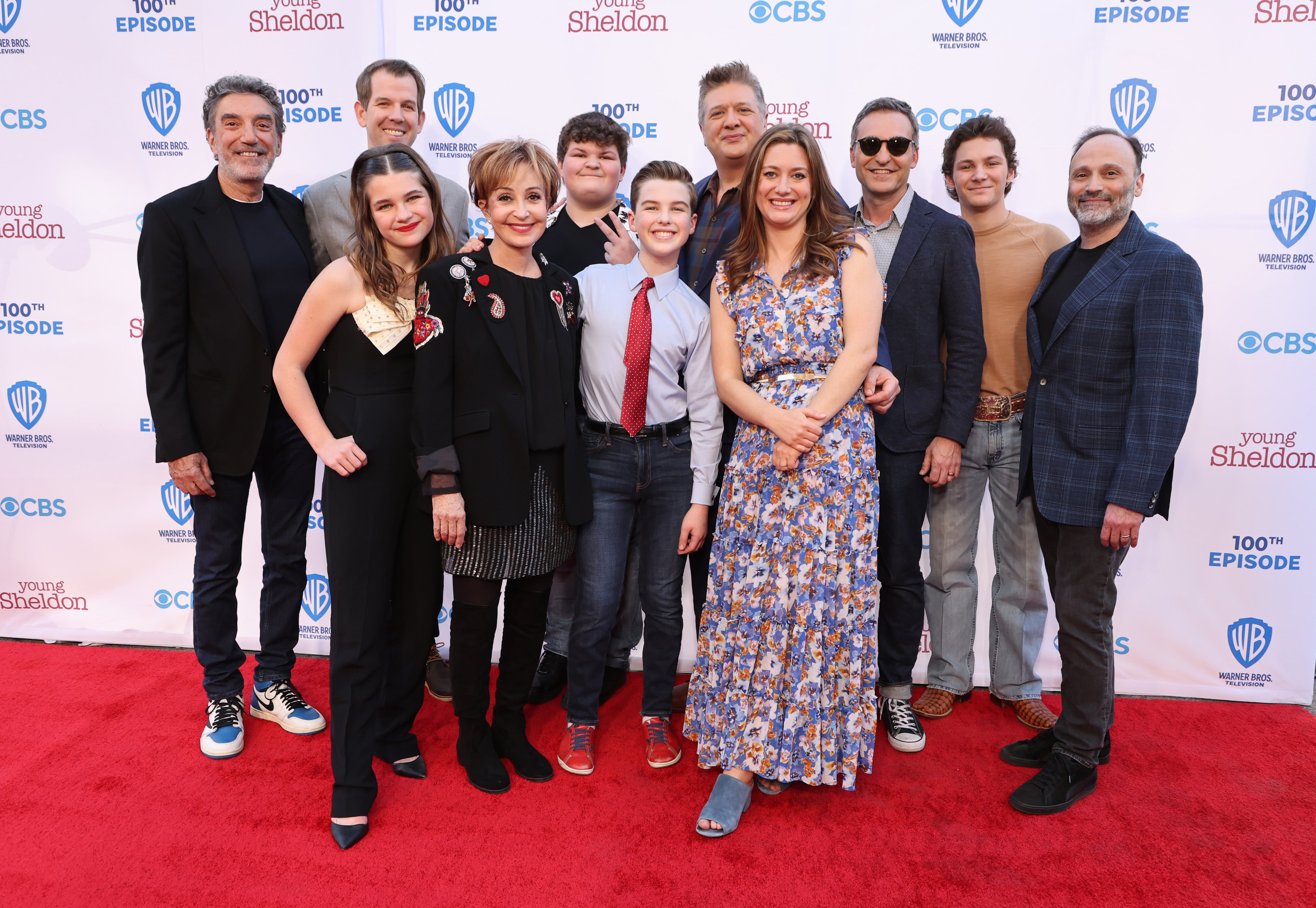 The cast and producers attend the premiere of Warner Bros. 100th Episode of Young Sheldon